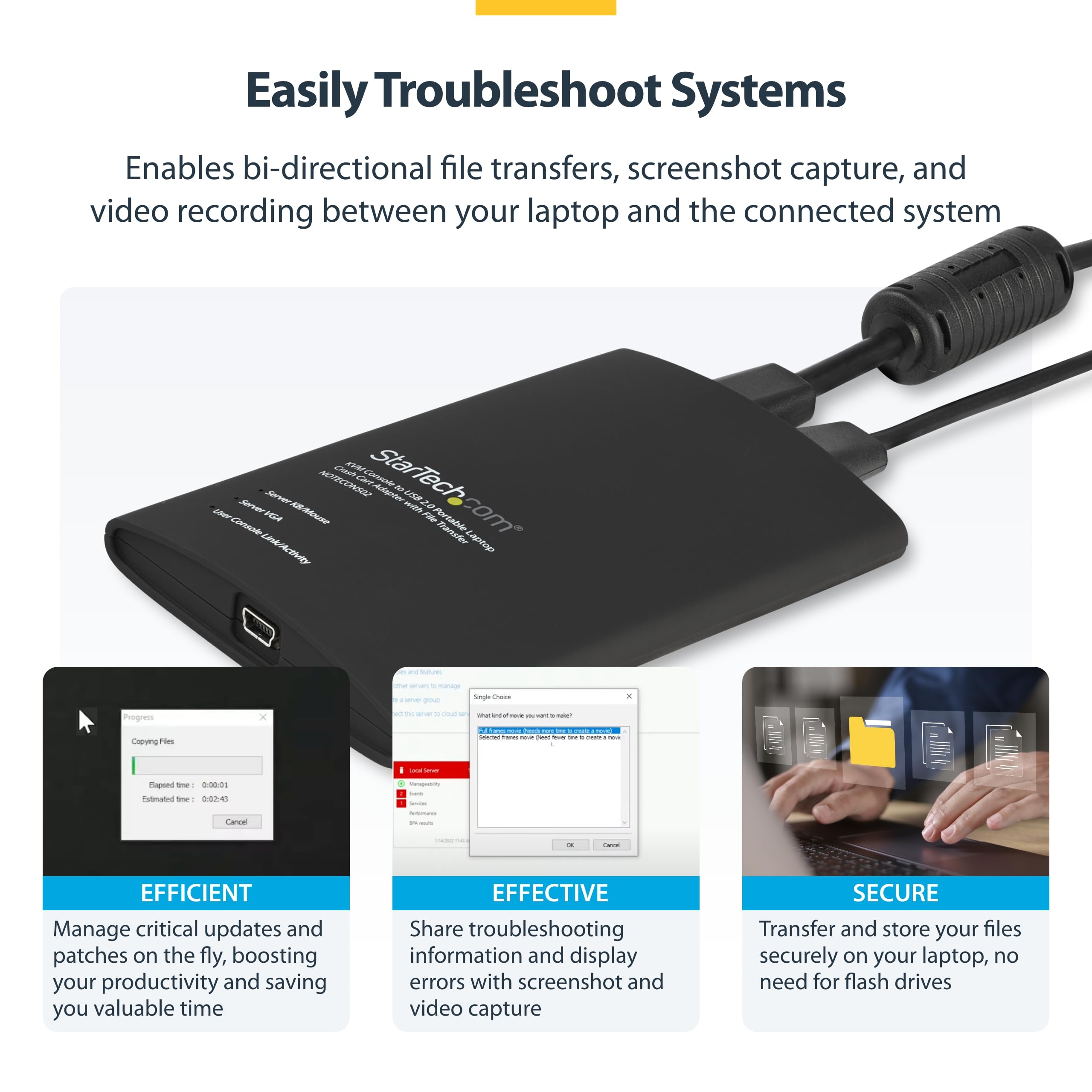 StarTech.com Adattatore Crash cart USB portatile, console KVM USB/VGA/Mini DisplayPort, trasferimento file/acquisizione video