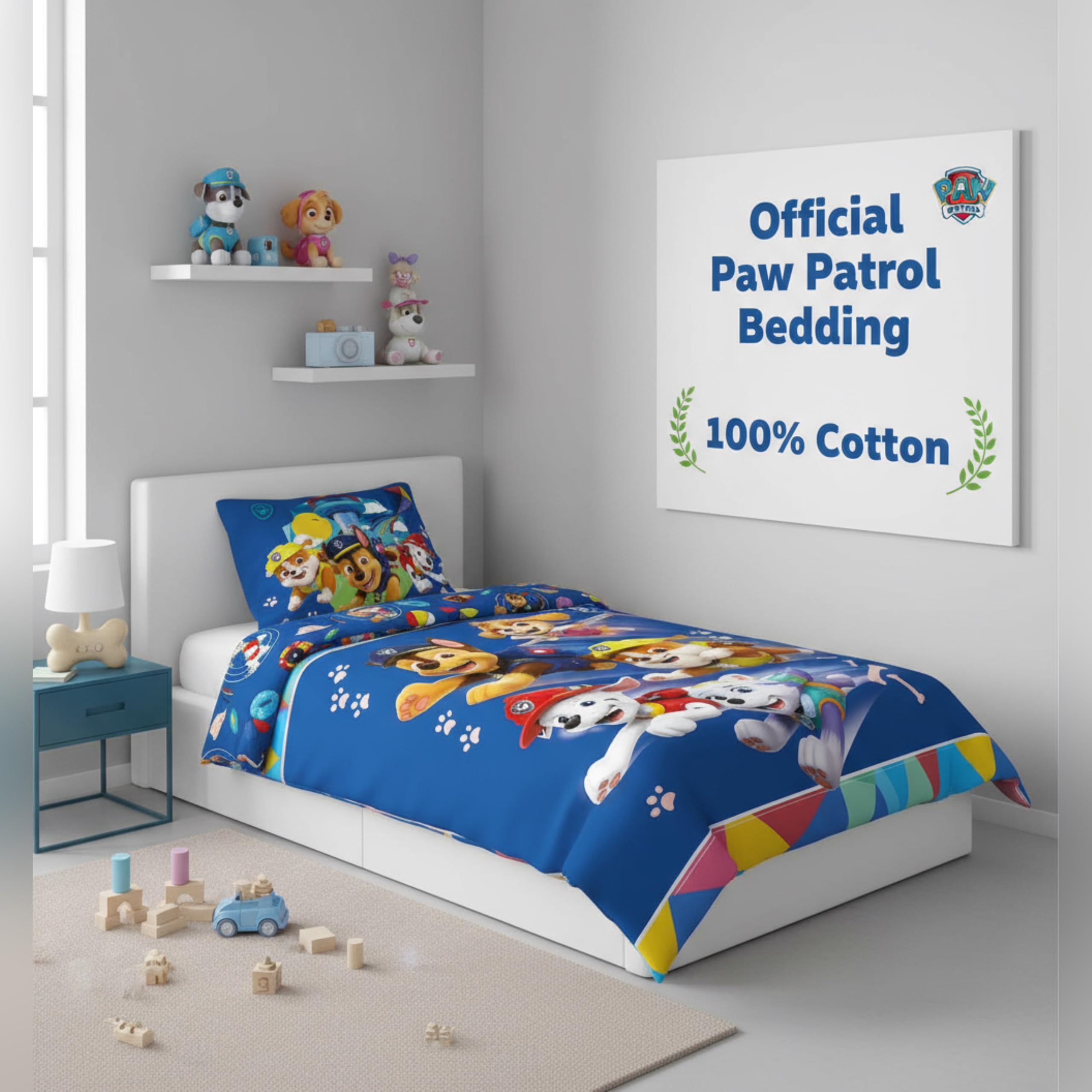 Paw Patrol Single Size Bedding Set 140x200 cm with Pillowcase 60x65 cm, Blue, Duvet Cover 140x200 & Pillowcase 60x65 - Image 4