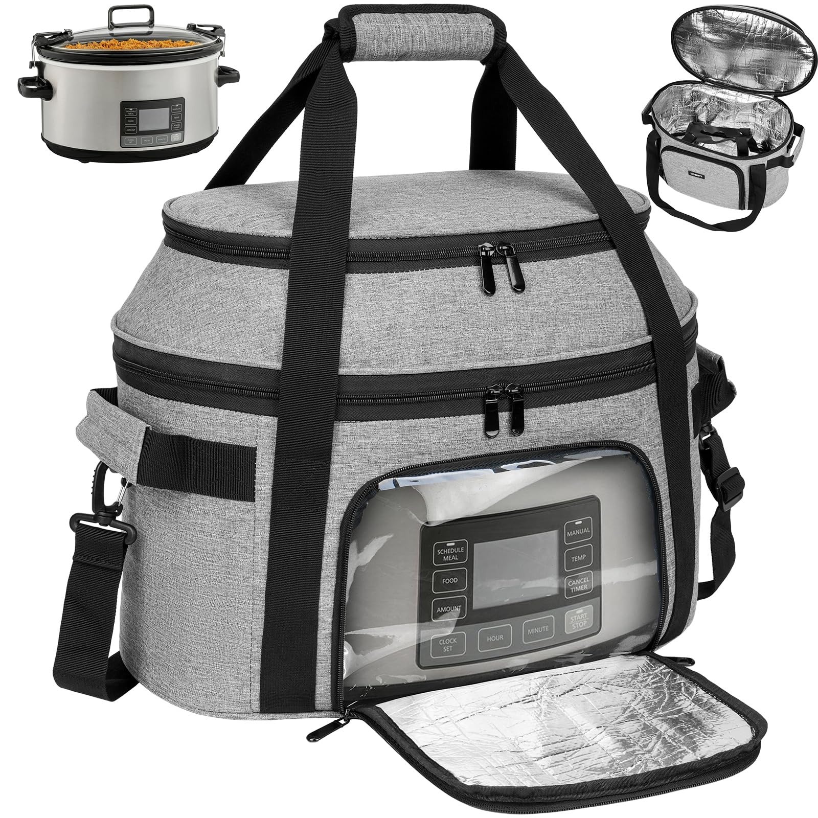 Slow Cooker Carrying Bag Compatible with 6-8 Quart CrockPot and Hamlton Beach Double-Layer Insulated Carrier Case with Lid