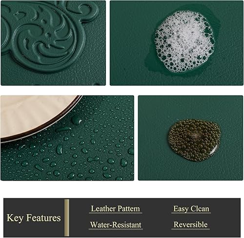 Miniatura 3 de Juego de 6 manteles individuales para interiores, de piel sintética, color verde, lavables, resistentes al calor, antideslizantes, ecológicos,