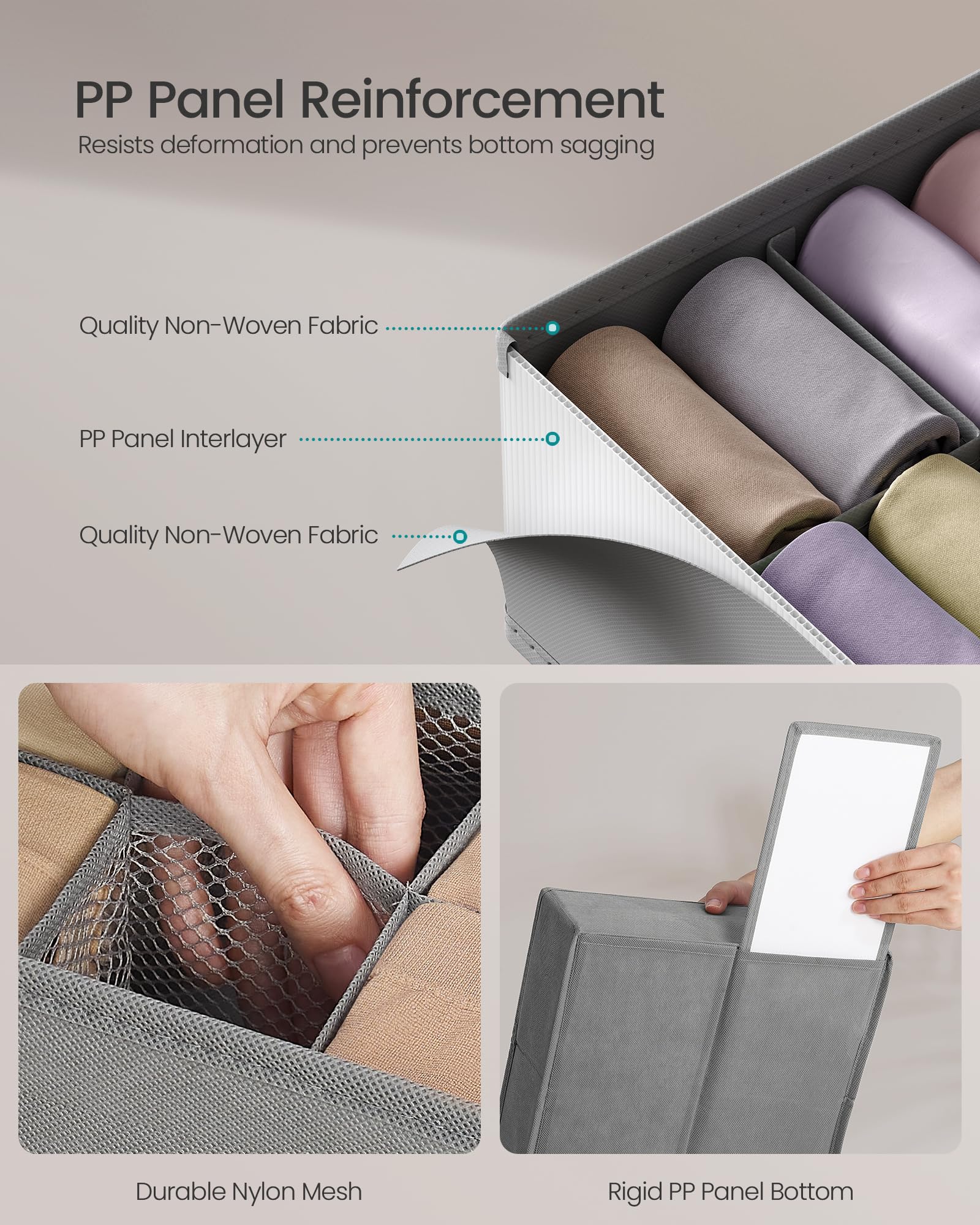 SONGMICS Set of 4 Drawer Organisers, 80 Compartments (2x16+2x24), Foldable Closet Organiser, 30 x 30 x 10 cm - Image 3