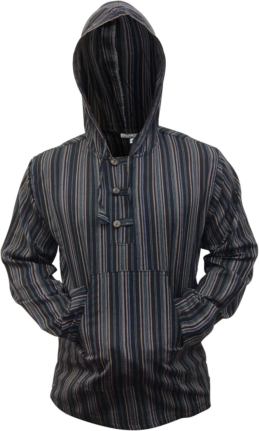 Shopoholic Fashion Mens Striped Hooded Grandad Shirt