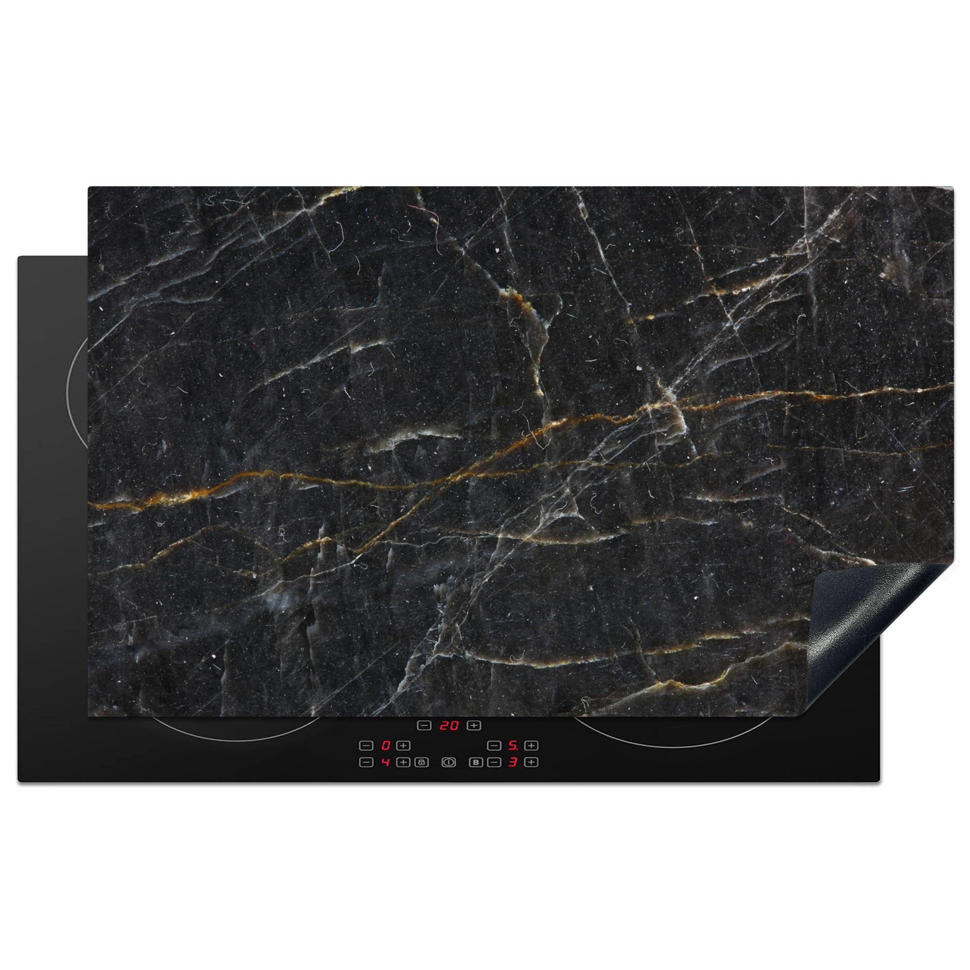KitchenYeah© Induction Hob Cover Protector Mat 20.3"x32.7" / 83x51.5 cm Kitchen Universal Ceramic Covers for Electric Cookers Vinyl Marble - Black - Gold - Grey - Marble Texture