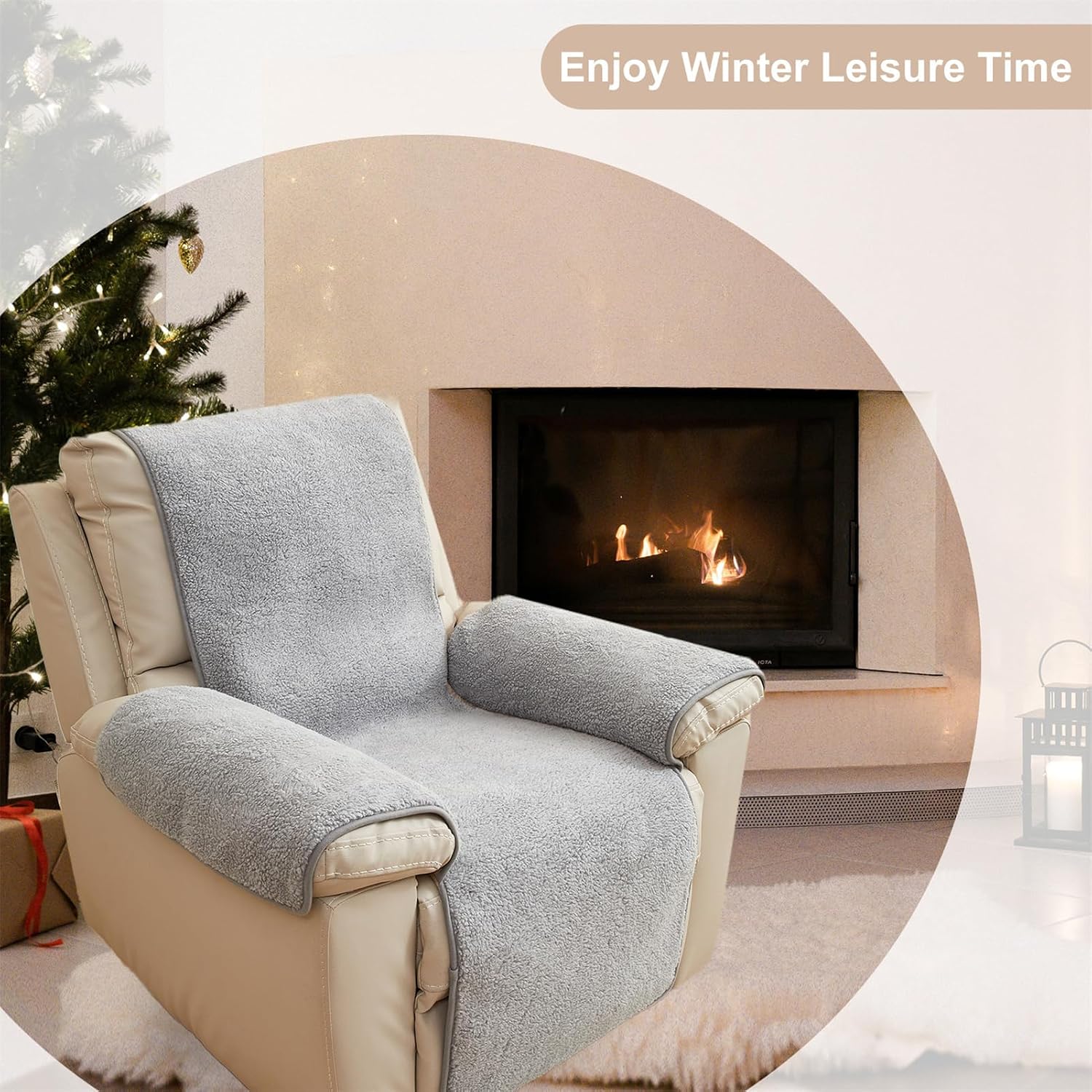 Recliner Chair Cover, 1 Piece Thickened Flannel Plush Sofa Slipcover Non Slip Armchair Cover,Soft Warm Furniture Protector Cover for Kids and Pets (Light Gray,(30"*91") 76 * 231cm)