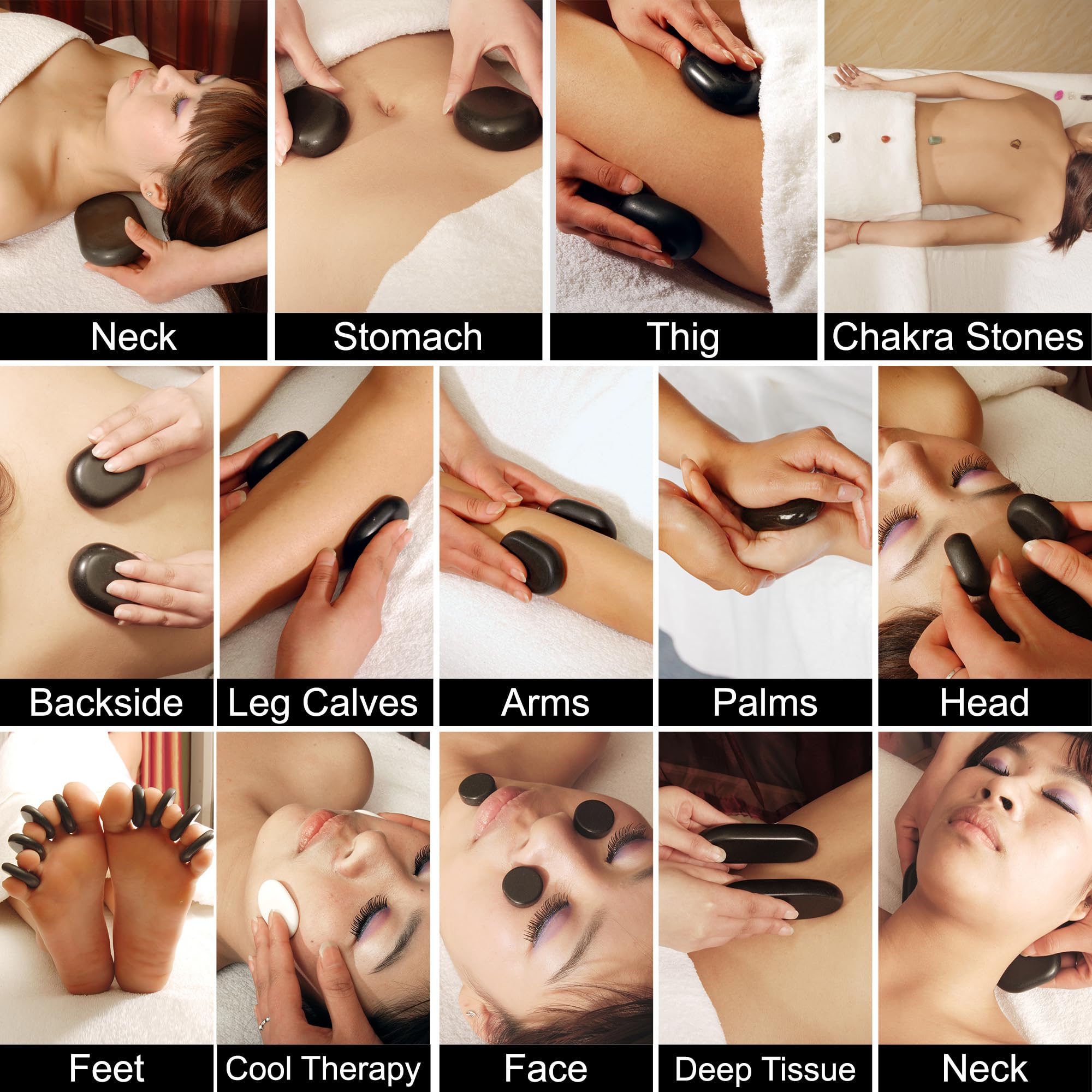 Master Massage zestaw gorących kamieni 100% bazaltowe kamienie do masażu ciała SPA z bambusowym pudełkiem (70 szt.)