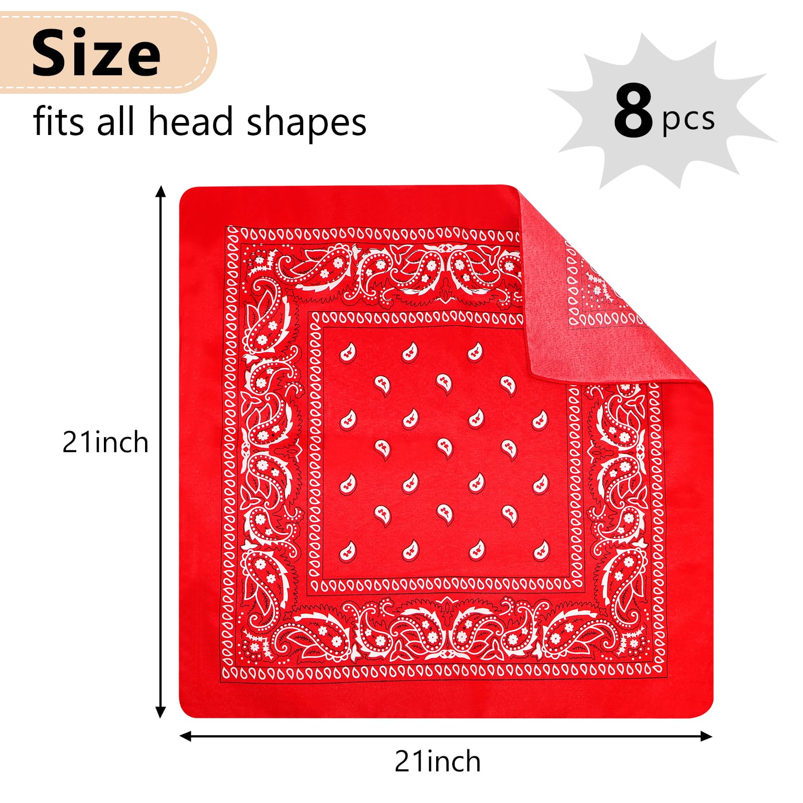 Morcheiong 8 bandanas de cachemira pañuelo para la cabeza rojo
