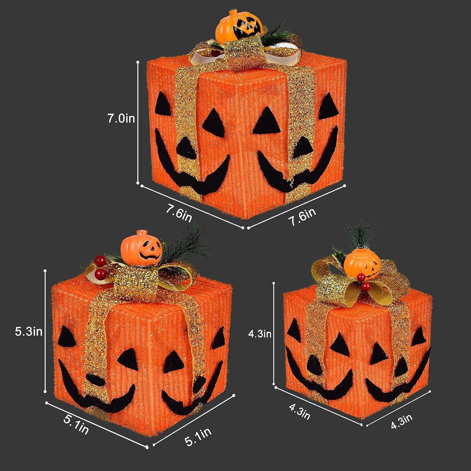 Halloween Beleuchtete Geschenkboxen, 3-teiliges Set, Glitzernde Paketlichter mit 50 LED, 8 Modi, ideal für Kamin, Zimmer, Fenster, Veranda Dekor