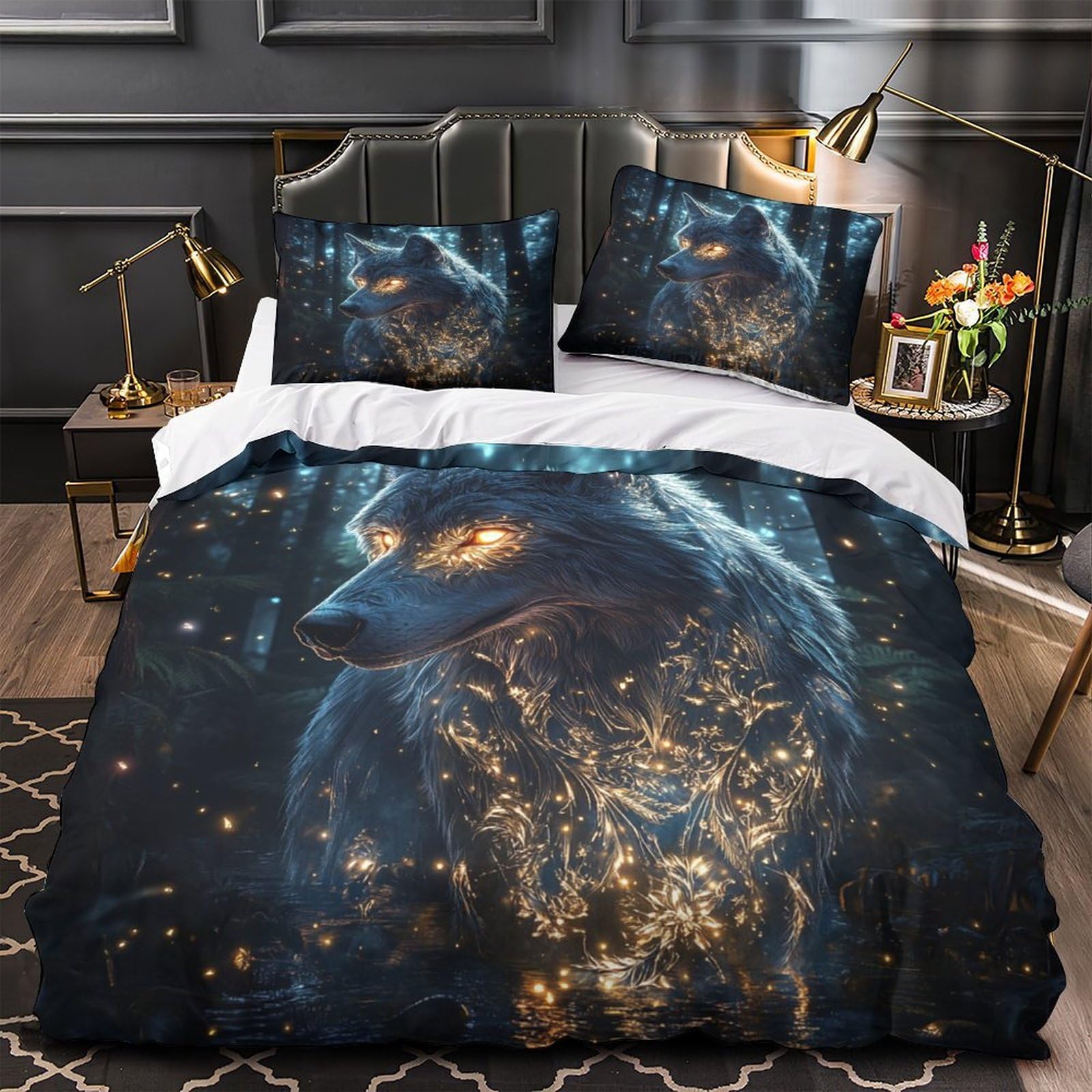 Housse de couette loup 3D anti-décoloration en microfibre résistante
