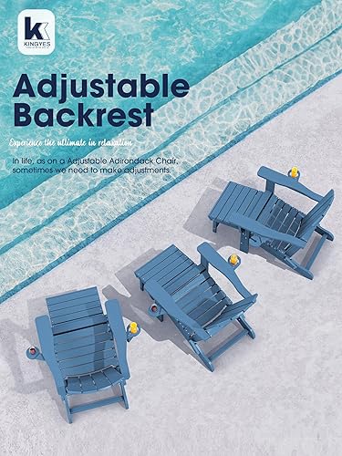 Miniatura 9 de KINGYES Juego de 2 sillas Adirondack plegables ajustables con otomana y 2 portavasos, sillas reclinables Adirondack de polietileno de alta densidad