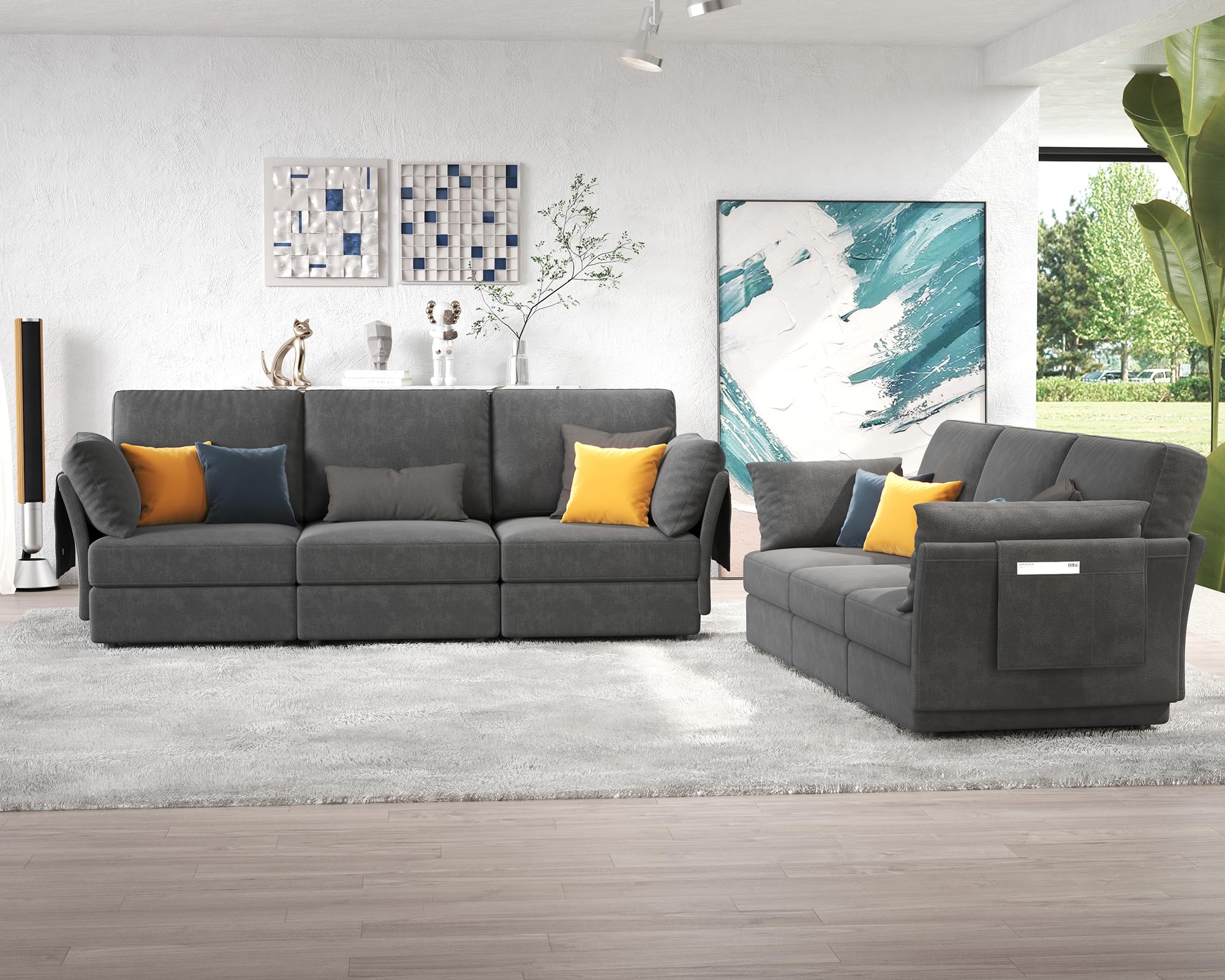 (similar box 2of2)Sofa, Oversized Sectional Sofa with Storage, Ottomans, 6 Seats 2 Piece Sofa 3 Seater Couch, Office- Chenille Gray