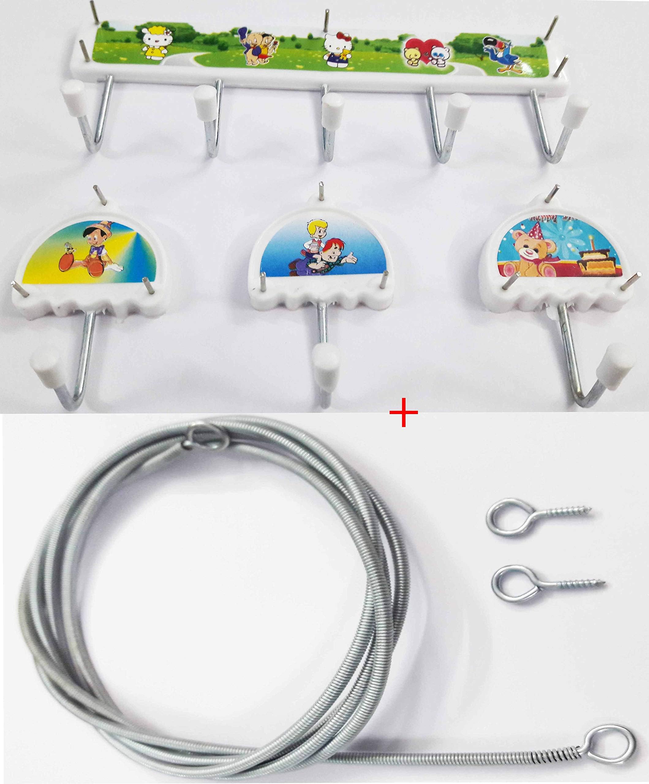 Tia Wall Hooks with Easy Nails (Strip+3 Single) and Curtain Spring with Hooks 2 MTS.-Combo
