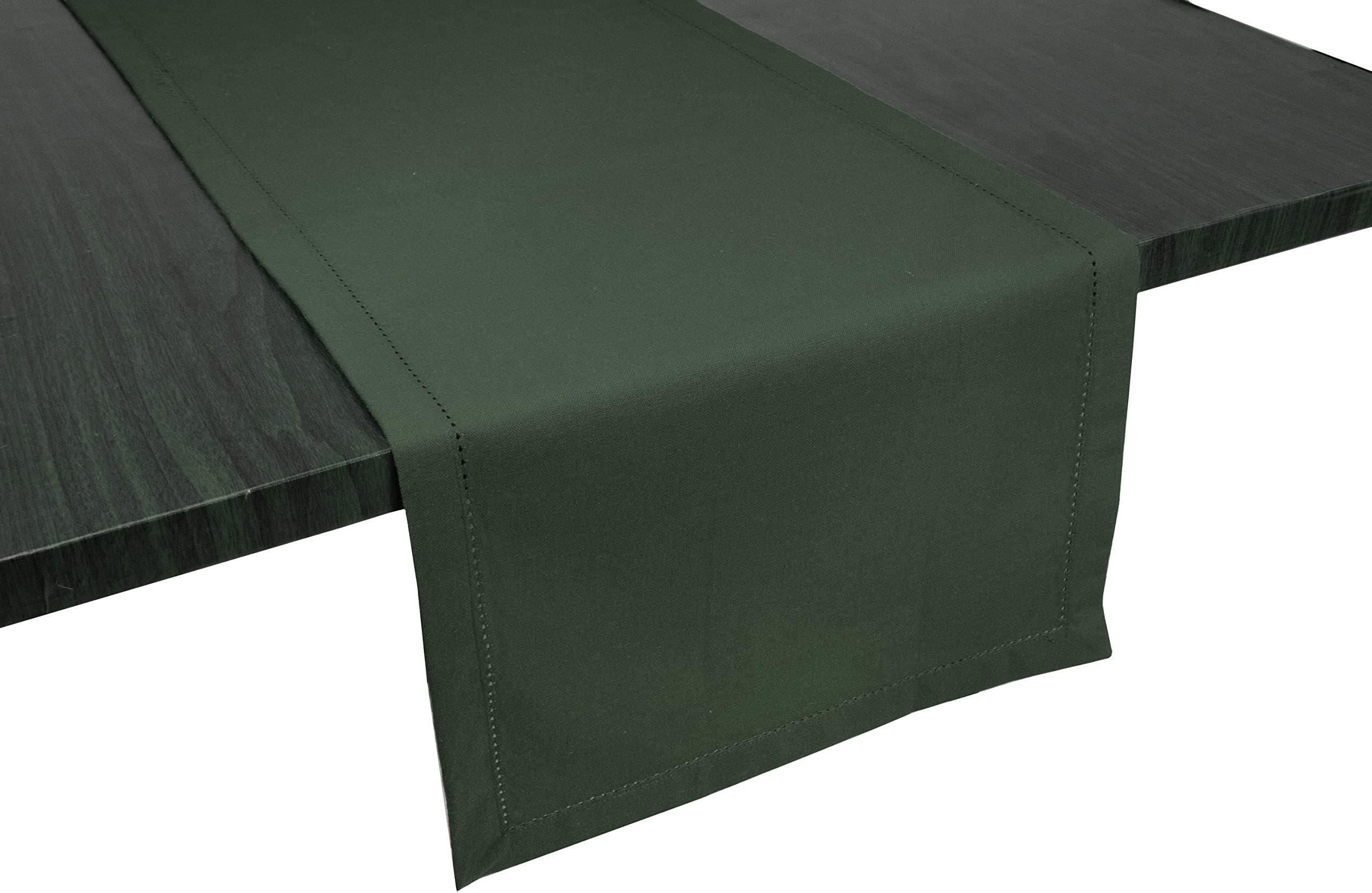 PurpleEssences Hemstitch Solid Collection 100% Cotton Fused, Classic Farmhouse Table Runner, Every Day Use (Olive Green, 14"X72")