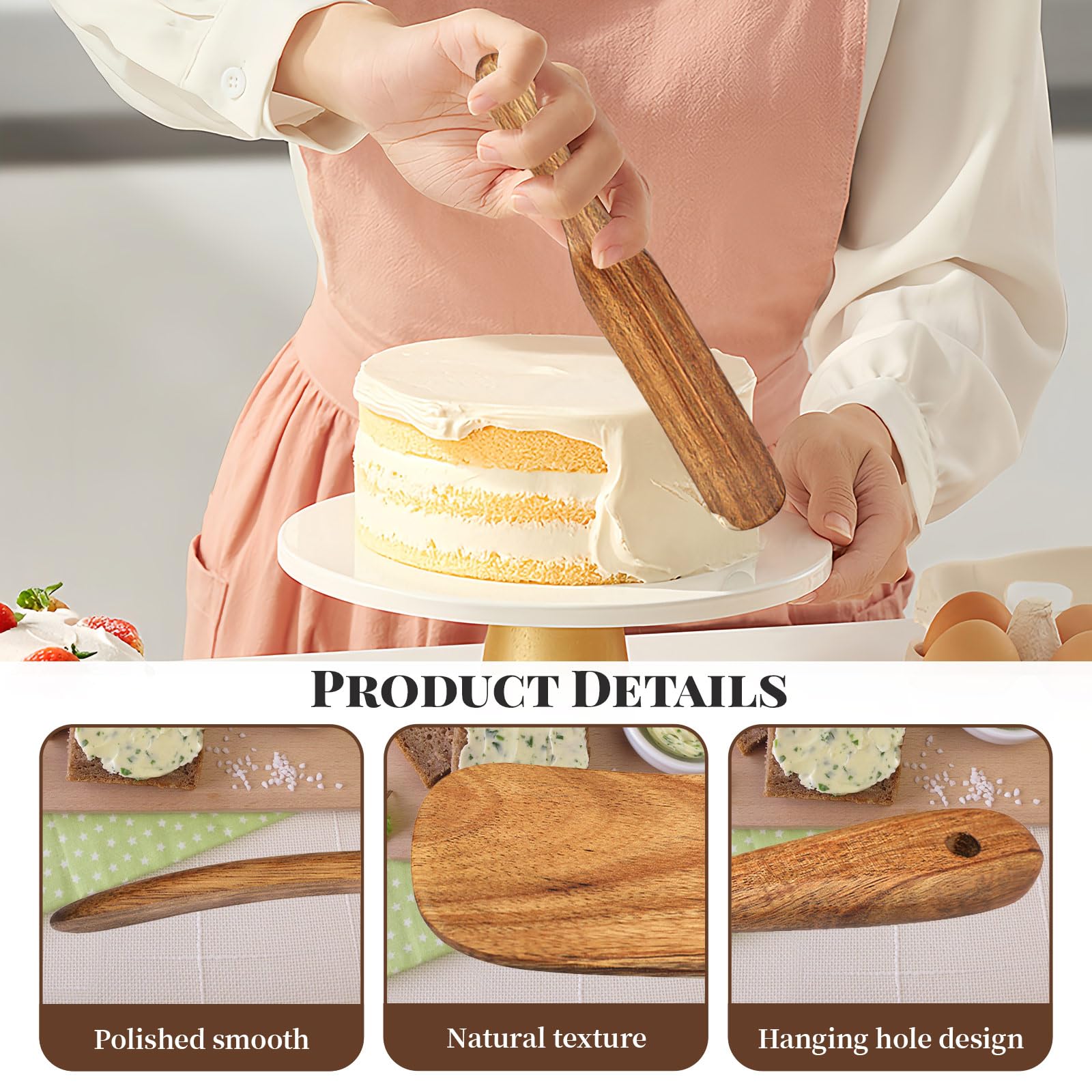 Betinyar 2pcs Wood Sourdough Spatula, Wooden Spurtle Spatula Dough Stir with Hanging Holes - Image 3