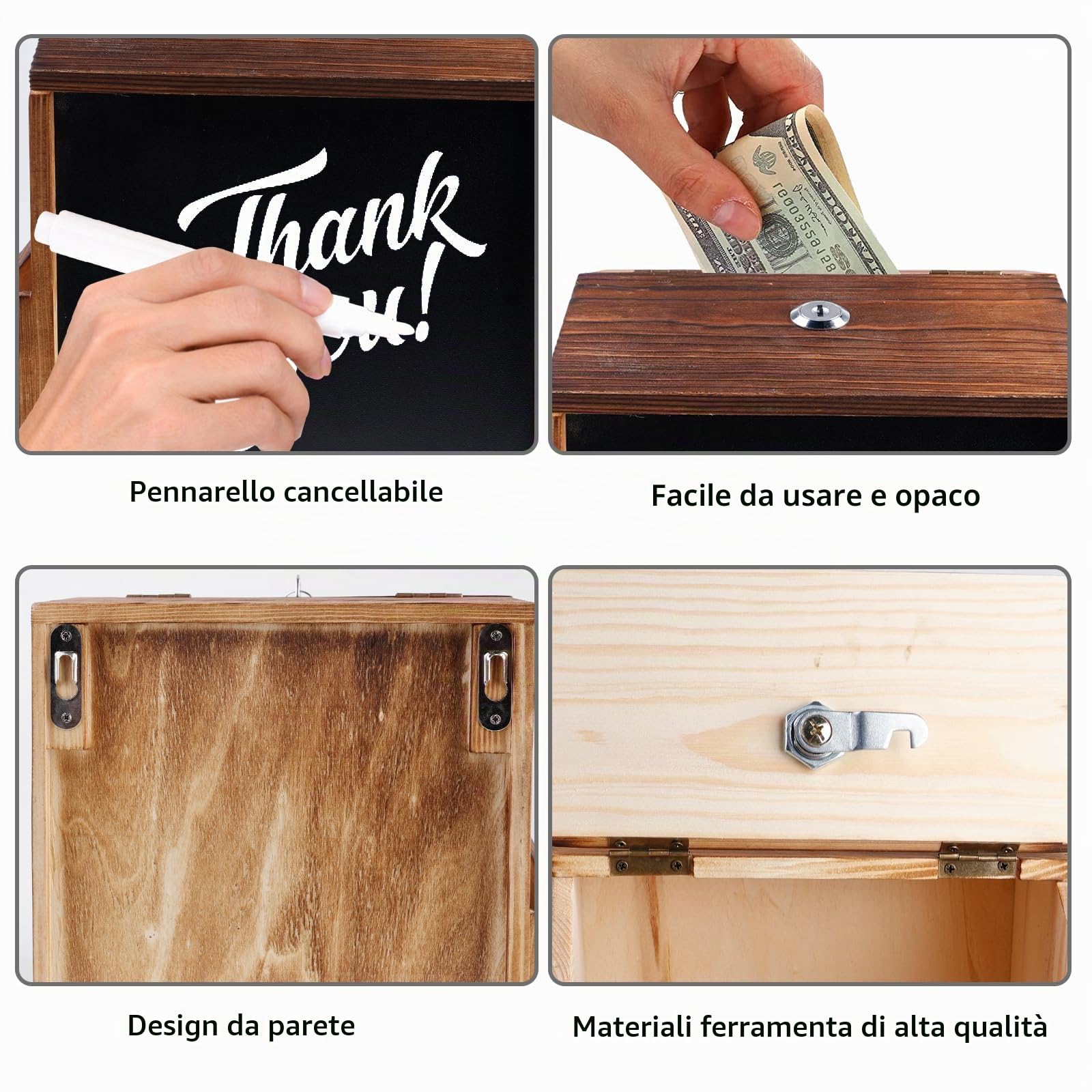 Scatola Per Donazioni e Suggerimenti in Legno con Serratura e Penna