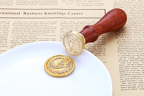 Miniatura 7 de Yoption Sello de cera de letra B escrito a mano, alfabeto inicial vintage con sello de cera de rama de olivo