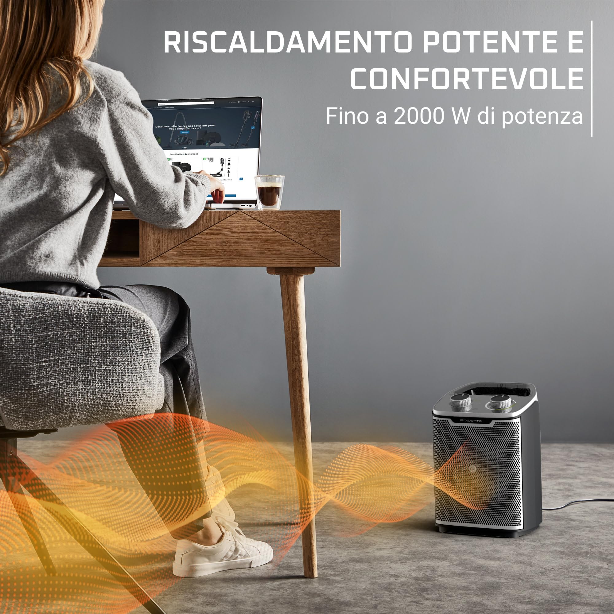 Rowenta Intense Comfort+, Termoventilatore Silenzioso e Compatto, Riscaldamento Rapido, Potenza di 2000W, Modalità Turbo e Eco, Sicuro e Potente, SO2350