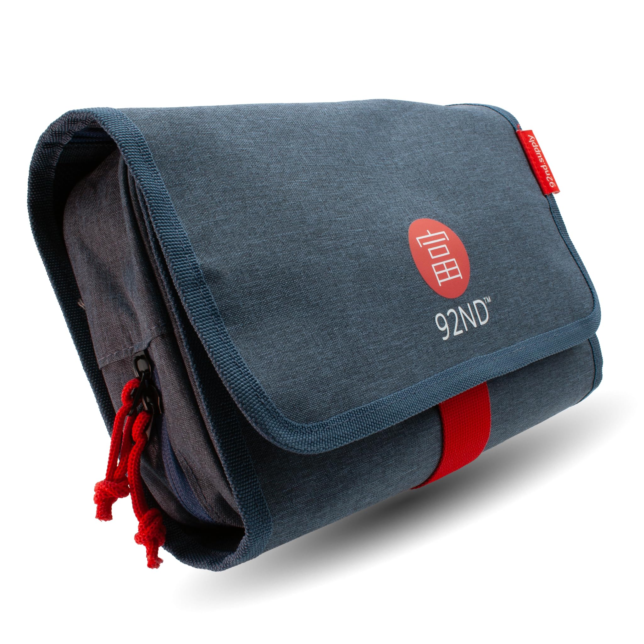 92ND.Supply Washroll - Sac de toilette suspendu - Imperméable - 4 L - Avec crochet et compartiment inférieur amovible - Voyage & quotidien - Bleu