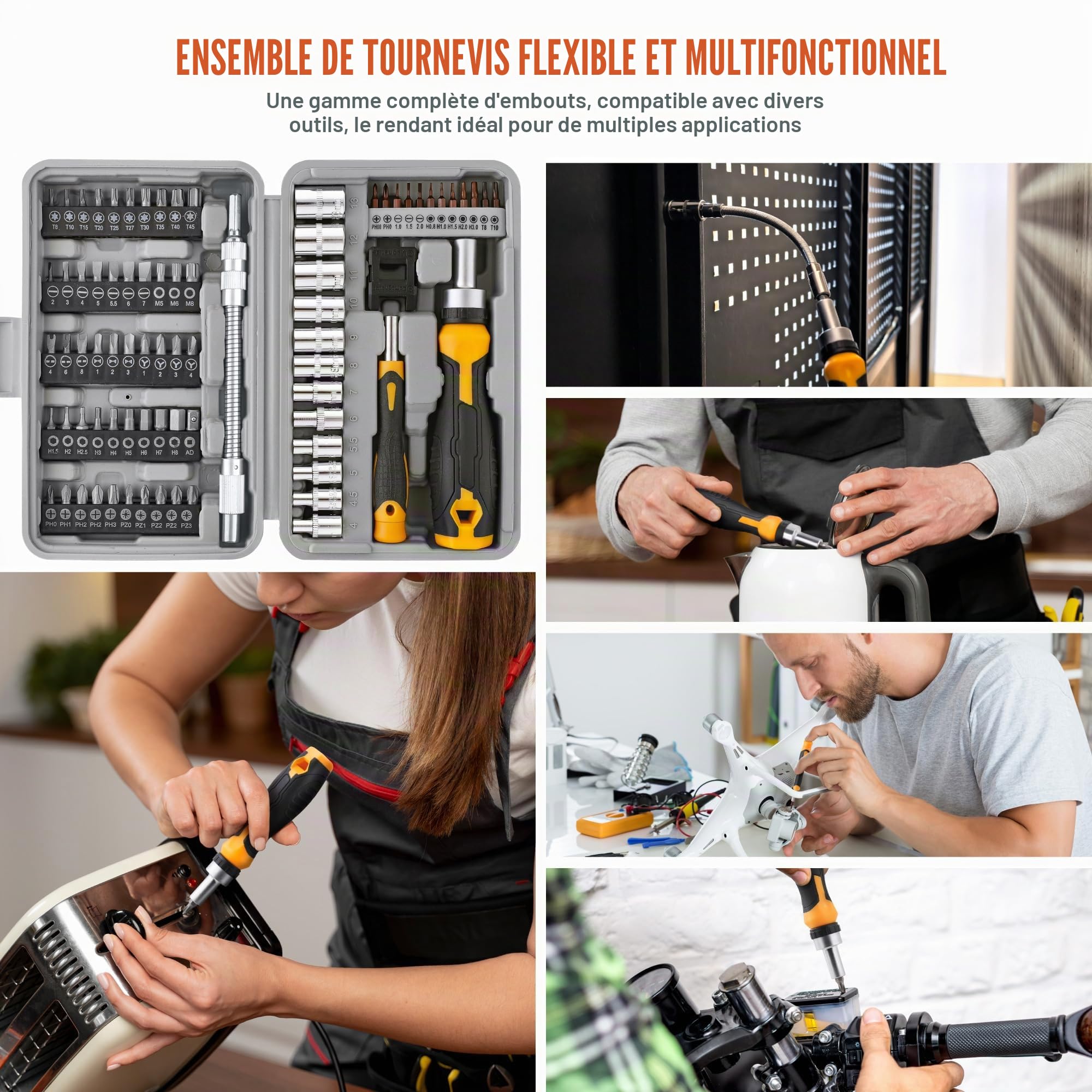 Hi-Spec Coffret de 79 pièces Embouts de Vissage Multiples et Douilles 1/4 pouce avec Poignées. Extension Flexible Embouts de Précision Torx et Antivol 1/4 pouce Hex le tout dans une Mallette