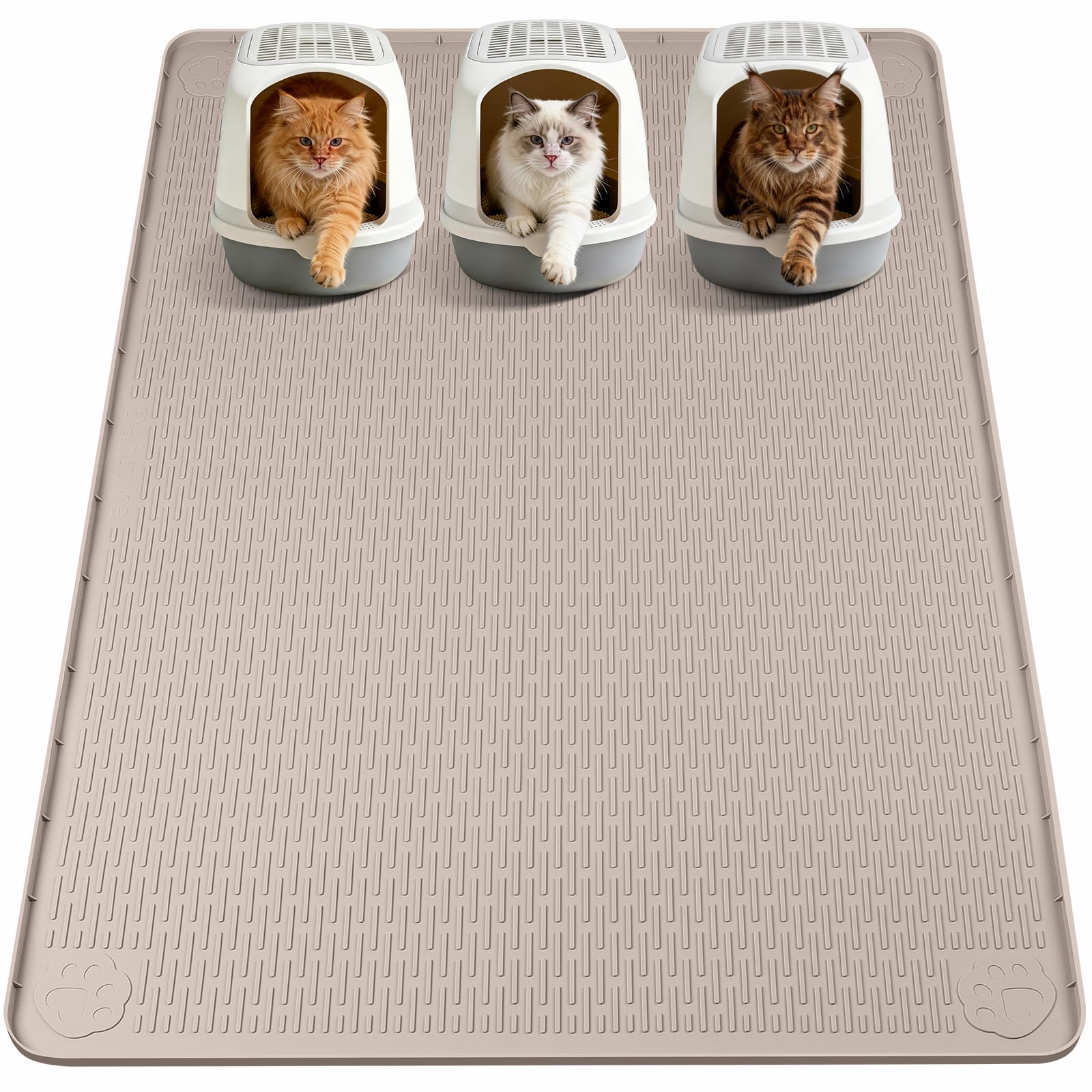 Bartuke Cat Litter Mat, XXL Extra Large 70" x 45" Silicone Mat Litter Trapping Mat for Scatter Control, Soft on Kitty Paws, Easy to Clean (Khaki) โ image 1
