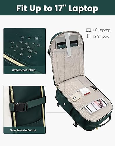 Miniatura 9 de LOVEVOOK Mochila de viaje grande para mujer, mochila para artículos personales, esenciales, Verde oscuro-beige-negro, Mochilas de viaje