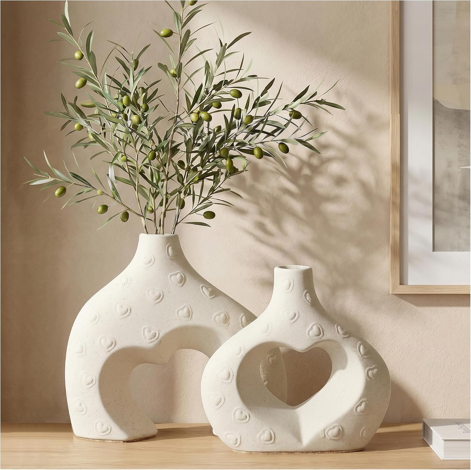 Ceramic Heart Flower Vase Home Decor Set of 2, Farmhouse Tab