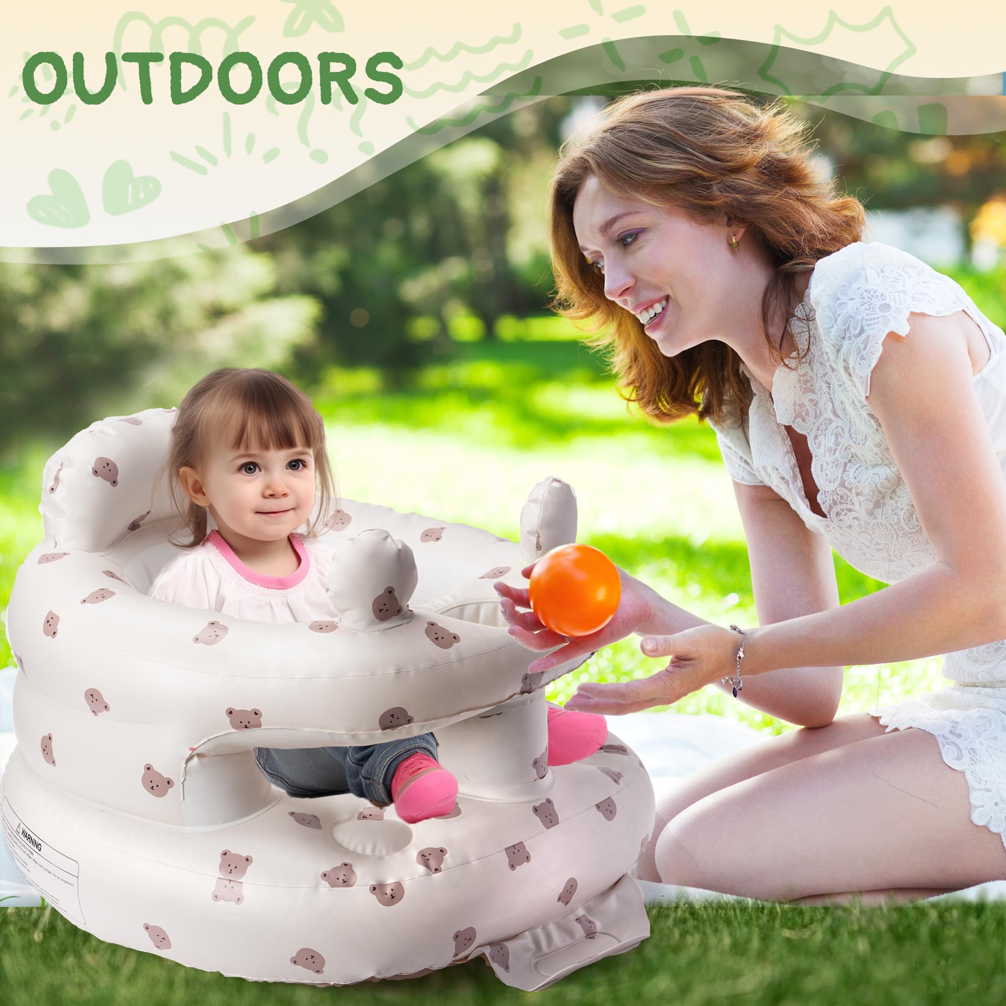 Sit Me Up Seggiolino gonfiabile per bambini 3-36 mesi con pompa aria integrata senza BPA facile da pulire orso