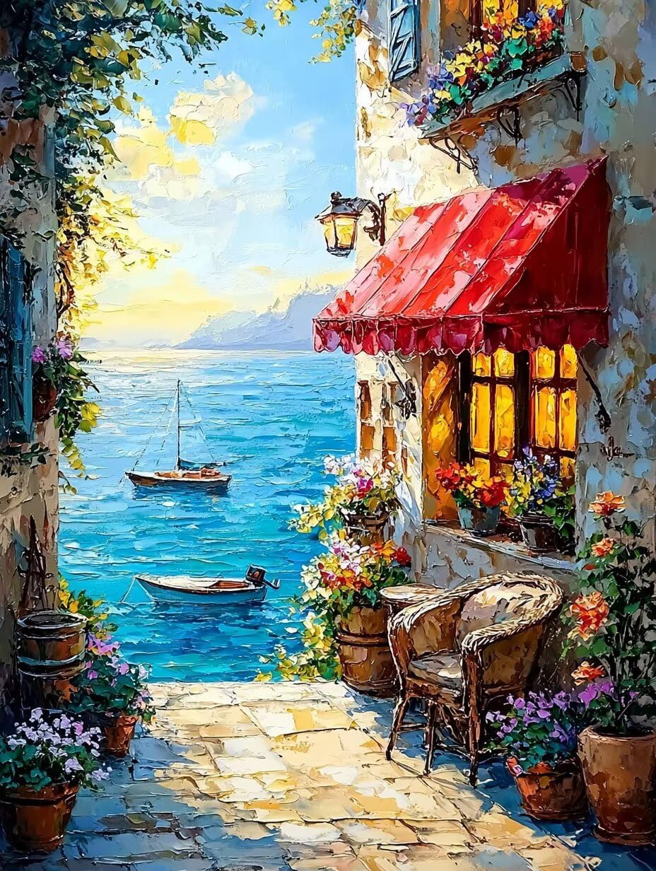 WEISHIWE Dipingere con i Numeri Adulti Casetta marina, 60x80cm s-301 | Paint by Numbers Kit con Pennelli e Acrilico Pigmento, Fai da te Olio La Pittura di Numeri Kit, Decora la Casa, senza Cornice