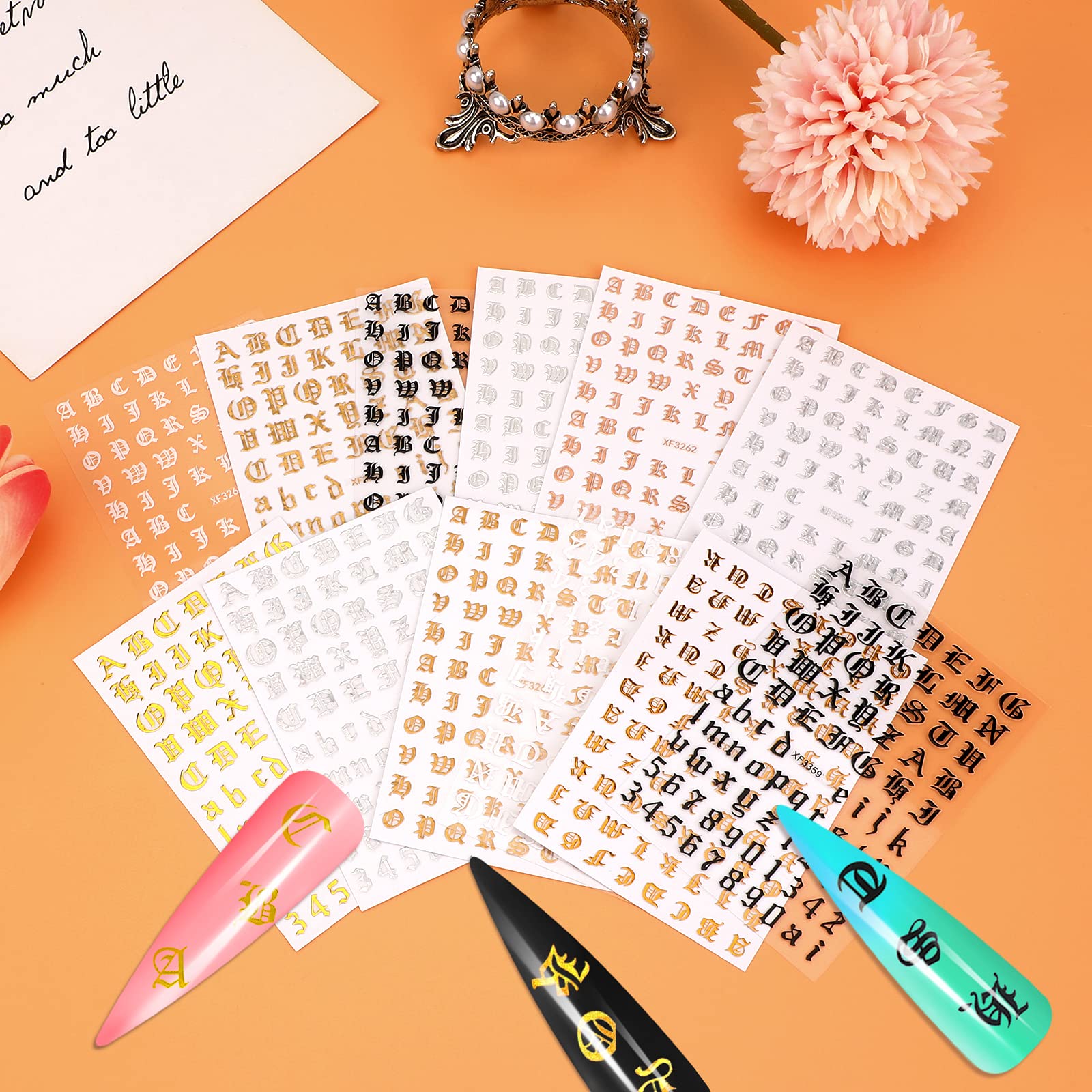 4 Sets Nagelaufkleber Mit Englischen Buchstaben & Zahlen – Holografisch, Selbstklebend, Für DIY-Nageldesign