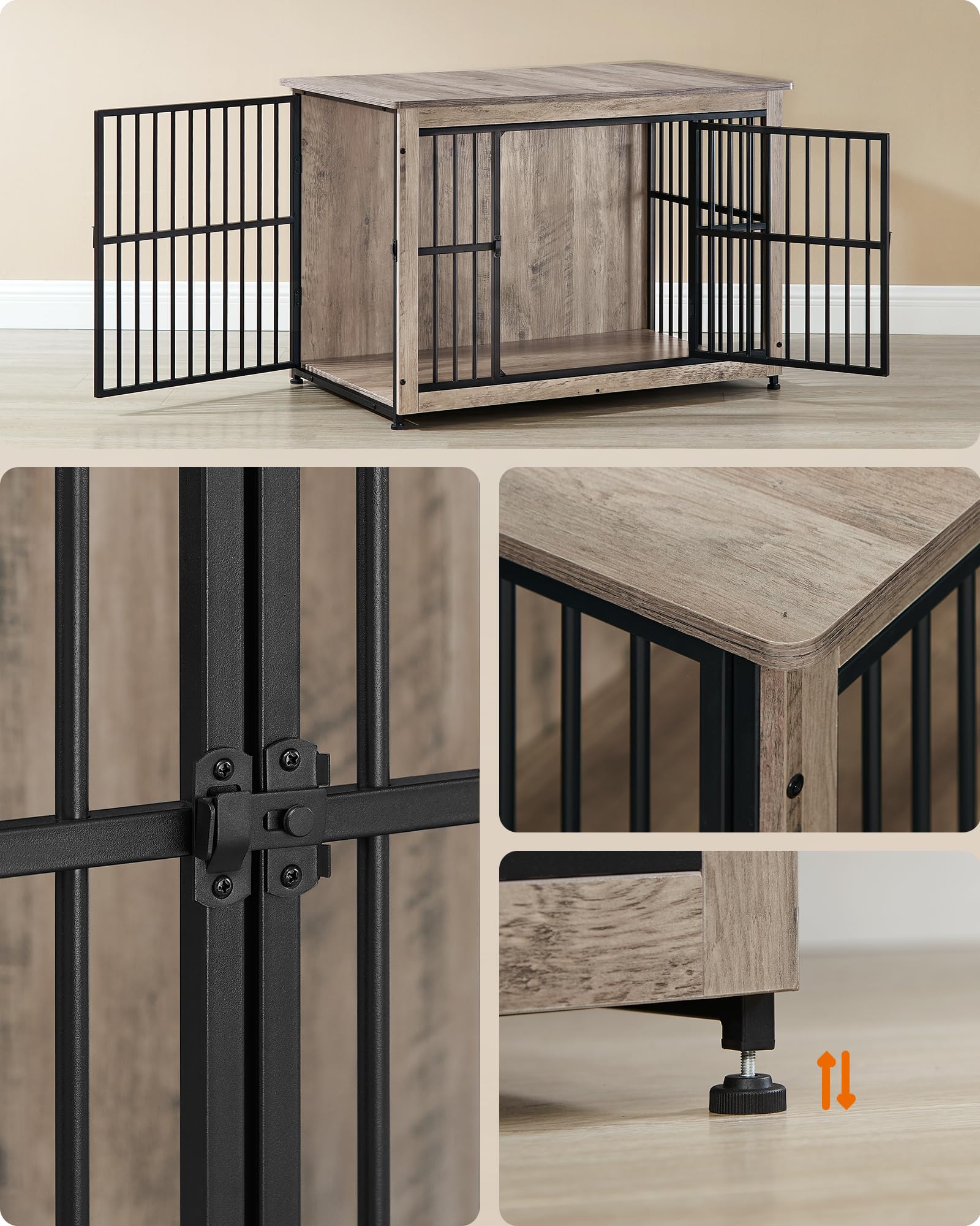 Feandrea Hondenkooi Meubels, Bijzettafel, Hondenbench, Modern Hondenhok Voor Binnen Honden Tot 37 Kg Robuust Gesloten Vloer Met 2 Deuren Gevlekt Greige Pfc024g01 2075080657
