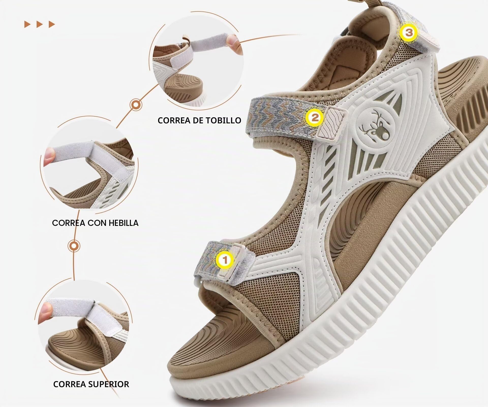 KuaiLu Sandalias Trekking Deportivas Mujer Ortopedicas Senderismo Sandalias | Comodas Caminar Fascitis Plantar Sandalias Verano Abierta Ligera Cuero Ajustables Antideslizantes Sandalias Montaña Beige 41