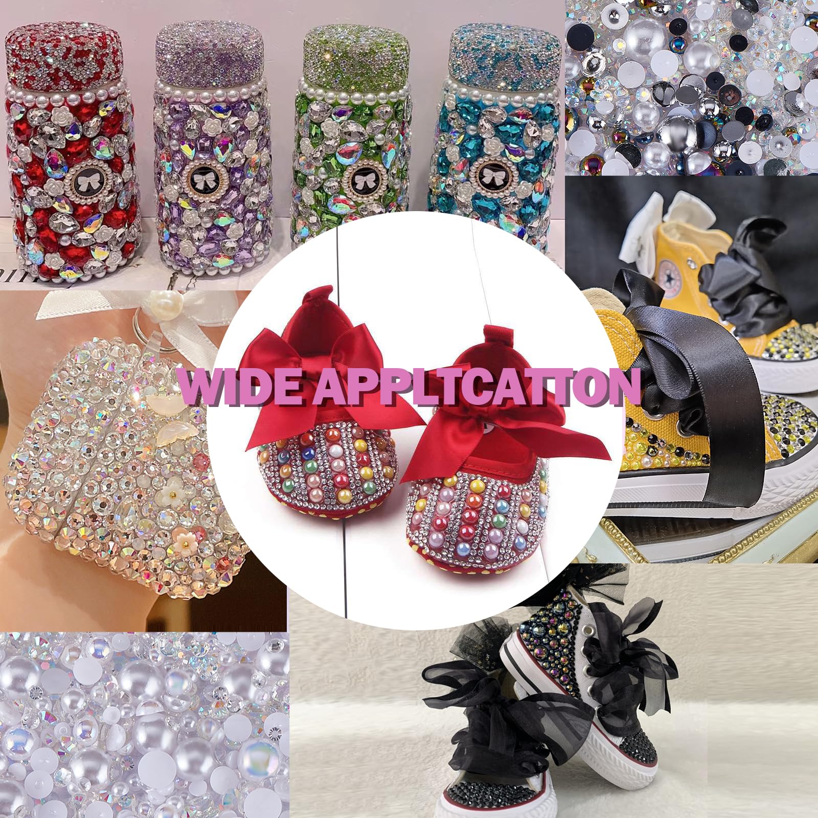 Xzeemo 2010PCS Perles à Dos Plat - 6 Tailles Imitation Colorées, Demi Rond, Cabochons de Décoration, Dégradé pour Artisanat, Ongles, Scrapbook, Bijoux et Décor (D
