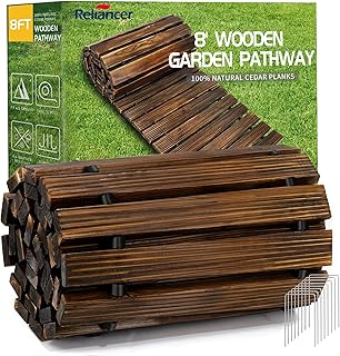 RELIANCER 8' Wooden Garden Pathway,Outdoor Roll Out Cedar Straight Walkway,Patio Path Decorative Garden Boardwalk Walkways,Weather-Resistant Roll Up Beach Wood Road Floor,Wedding Party Pathways