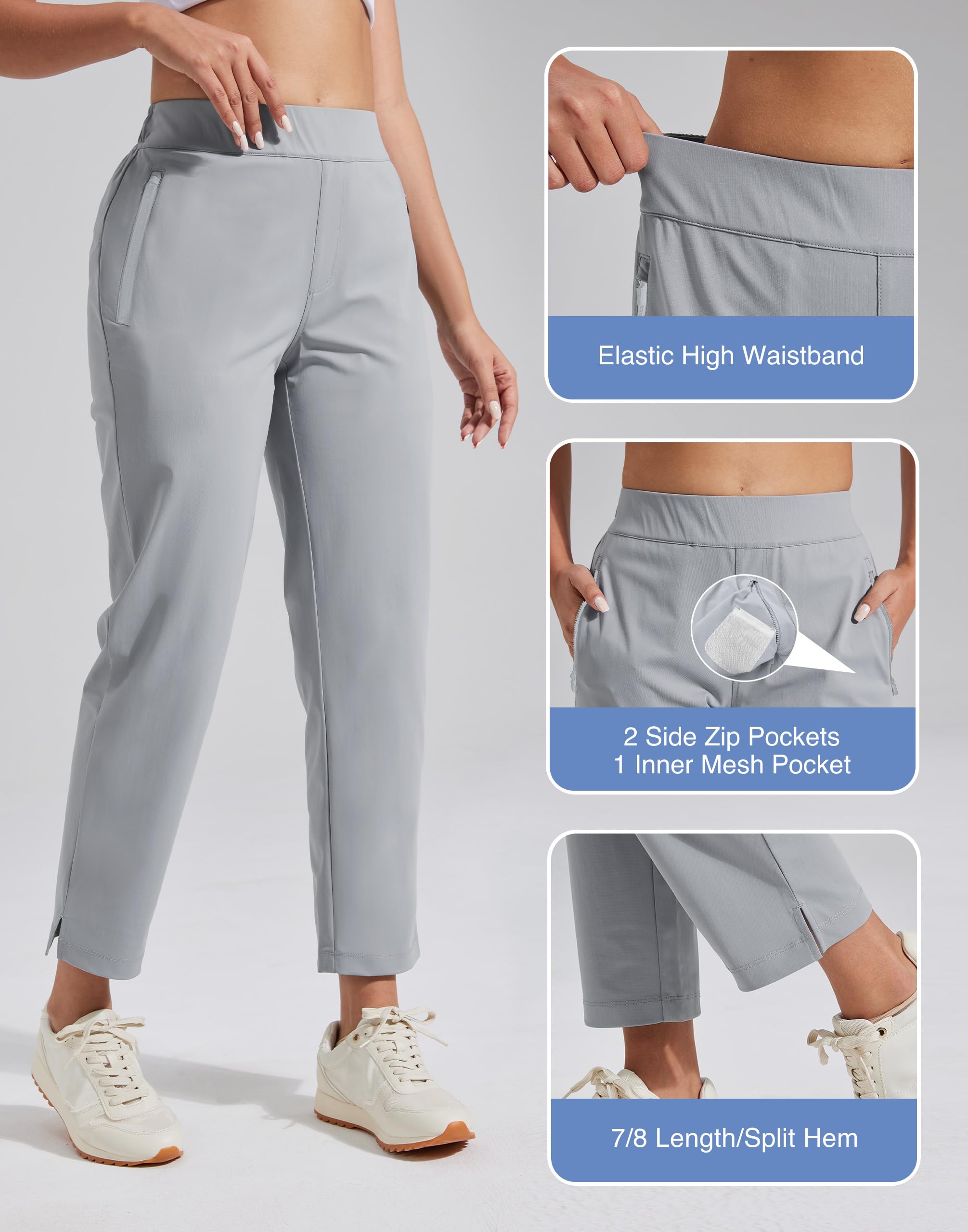 Pioneer Camp Damen Golfhosen 7/8 Lange mit Seitentaschen – Atmungsaktive Elastische Hose für Büro, Reisen & Sport – Elastischer Bund mit Zugschnur – Leichte & Formbeständige Hose
