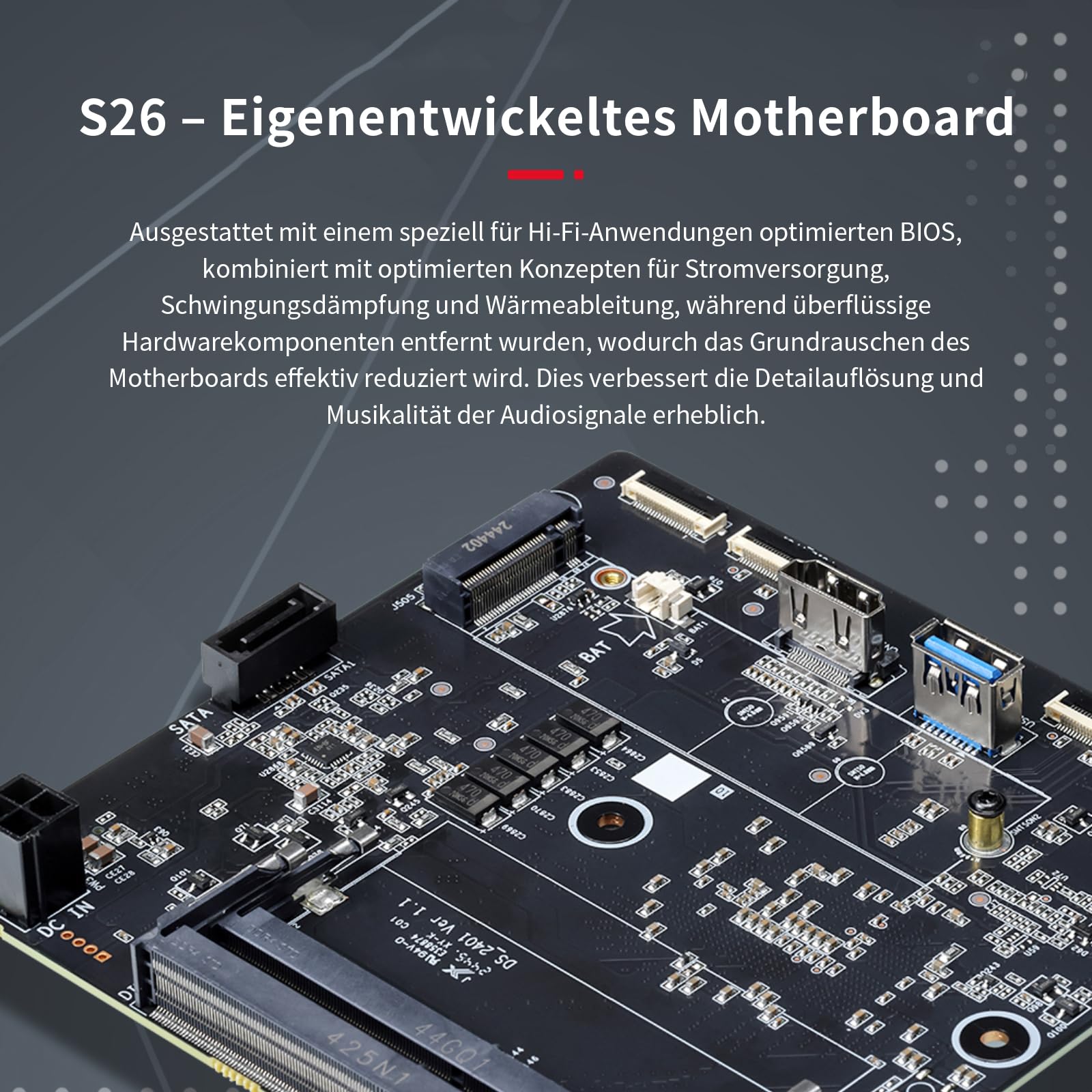 Gustard S26 Musikserver, digitale Audio-USB-Audioschnittstellen GCLK-02-Taktmodul Netzwerk-10MHz-Takt, Ultra-Low-Latency-Audioprocessingsystem CelPlayer Roon Core UPnP-Server (schwarz)