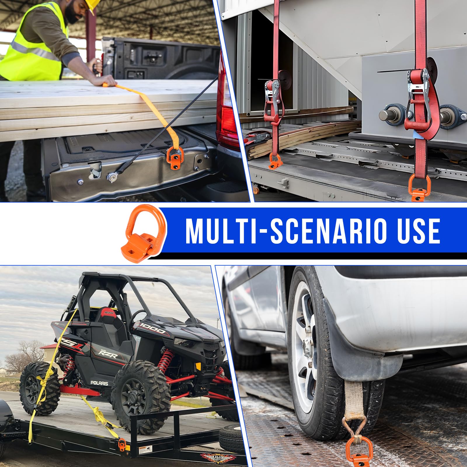 4 Anelli di fissaggio a vite per carichi pesanti, 12000 lbs, anello a D con viti, armadietto a rimorchio, accessori per rimorchi, auto, camion, barca, auto, cargo Tie Downs (Arancione)