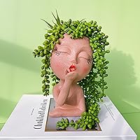 EylbKey Brown Resin Cute Face Planter - Handcrafted Airkiss Series for Succulents, Indoor/Outdoor with Drainage Hole & Pads