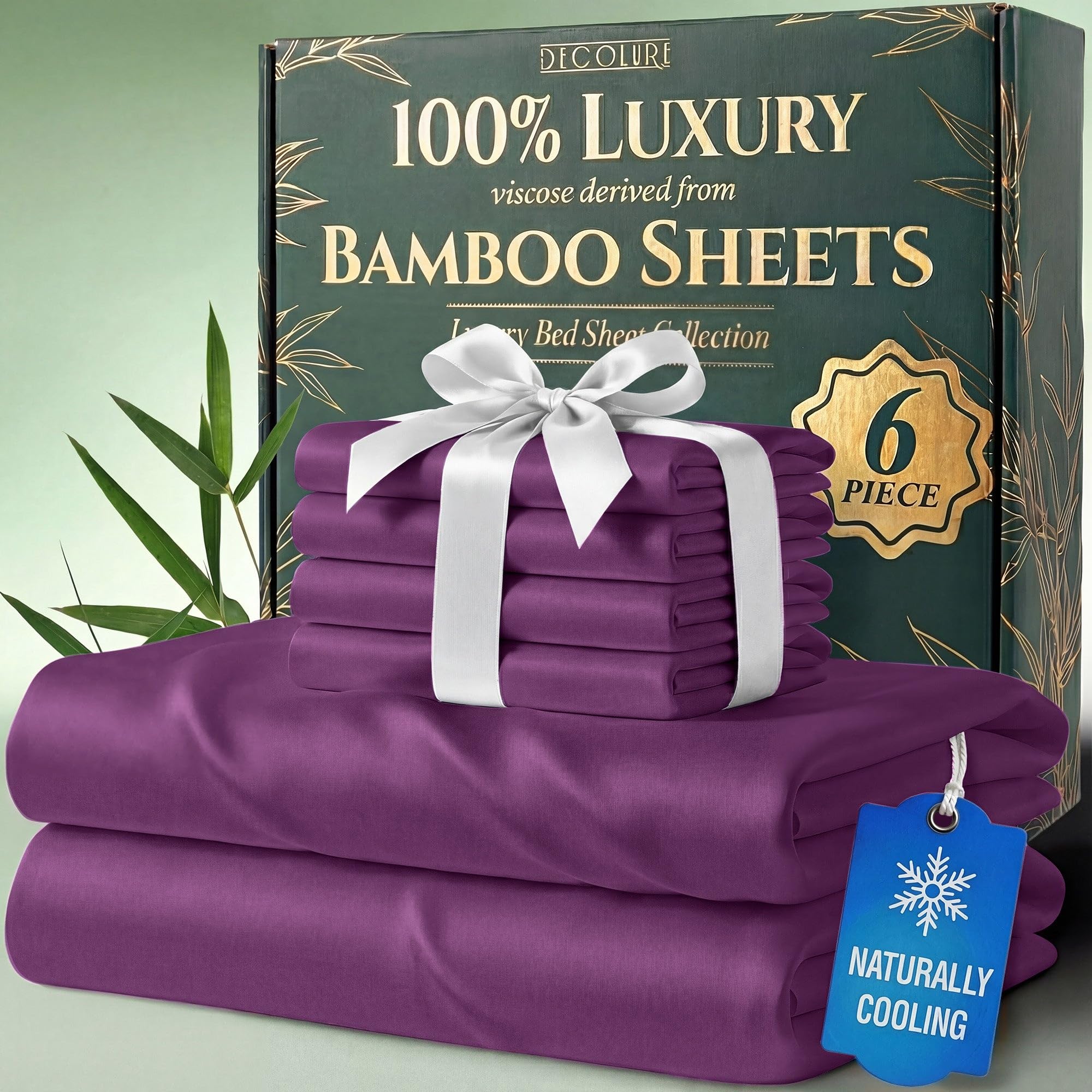 DECOLURE 100% Organic Viscose Derived from Bamboo Sheets Queen Size 6pcs - Ultra Soft & Luxuriously Cooling, 17" Deep Pocket, Double Stitching, Perfect for Hot Sleepers - Queen Bed Sheets (White) — view 20