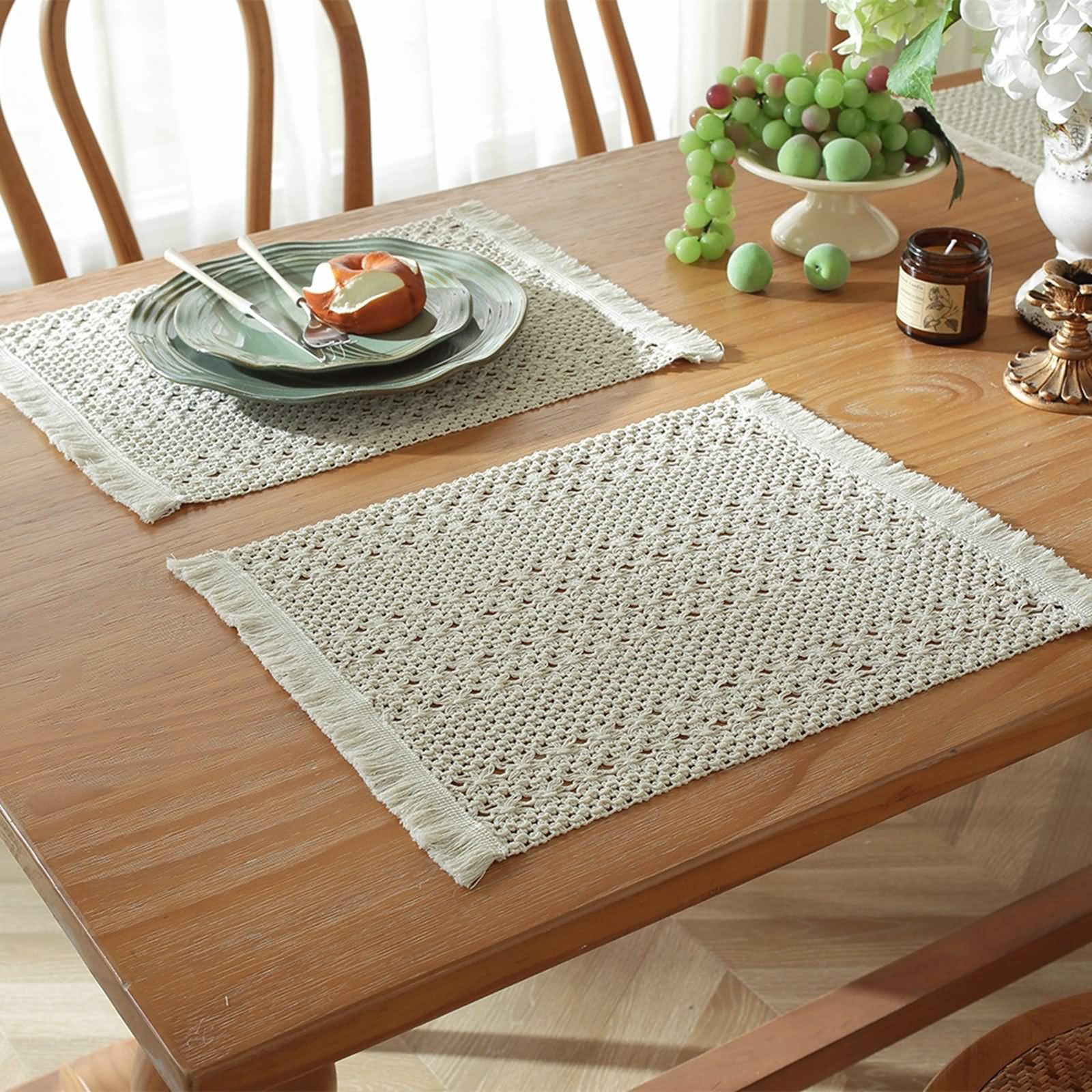 Lot de 4 Set de Table Moderne 45x35cm, sous Assiette Blanche Creux Tissé Coton Lin Faciles à Nettoyer