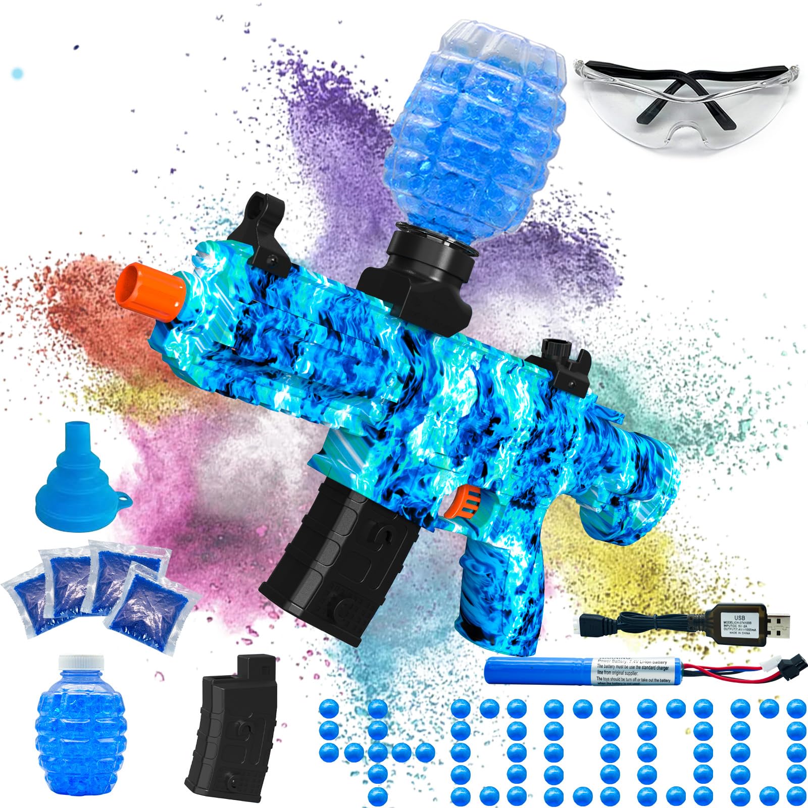 Electric Gel Ball Blaster, High Speed Automatic Splatter Ball Blaster with 40000+ and Goggles, JIFTOK Rechargeable Splatter Ball Toys for Outdoor Activities Shooting Game Party Favors