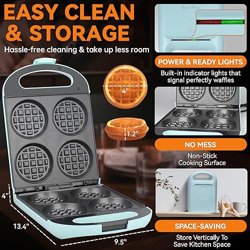 Miniatura 5 de Baker's Friend Máquina de gofres de relleno múltiple, 4 rebanadas con 1.2 pulgadas de grosor y 4 pulgadas de diámetro, mini waflera belga, sándwich