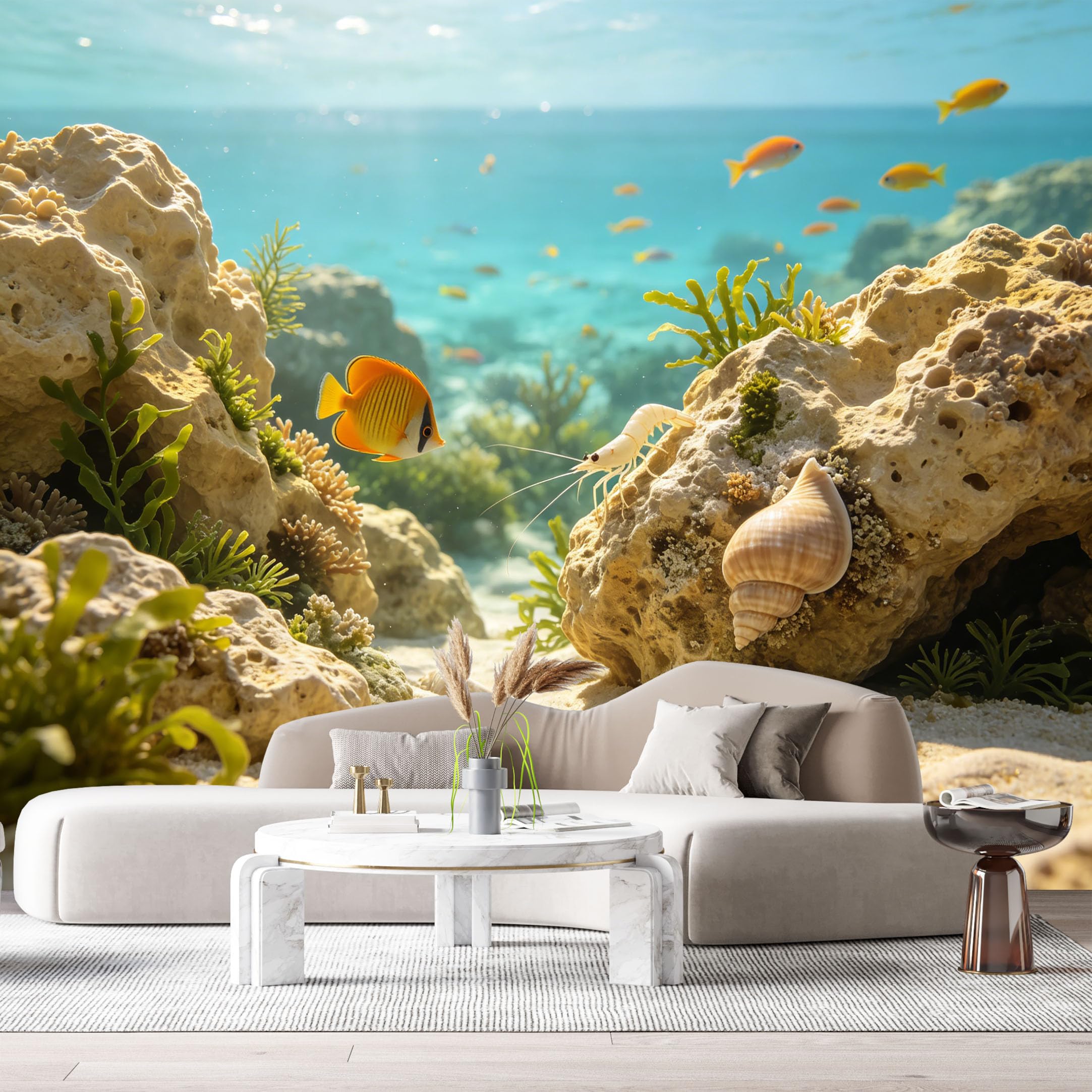 Custom Size Wall Murals Ocean Marine Tropical Fish Seashells Underwater 3D SelfAdhesiveWall Fabric Removable Wallpaper Wall Decor for Living Room Bedroom Bathroom