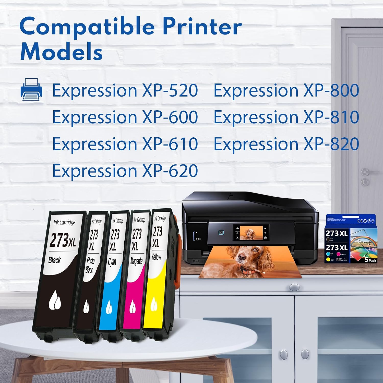 273 273XL Ink Cartridges Remanufactured Replacement for 273XL T273XL Ink Works with XP-520 XP-600 XP-610 XP-620 XP-800 XP-810 XP-820 Printer (5 Pack-Black, Cyan, Magenta, Yellow, Photo Black)