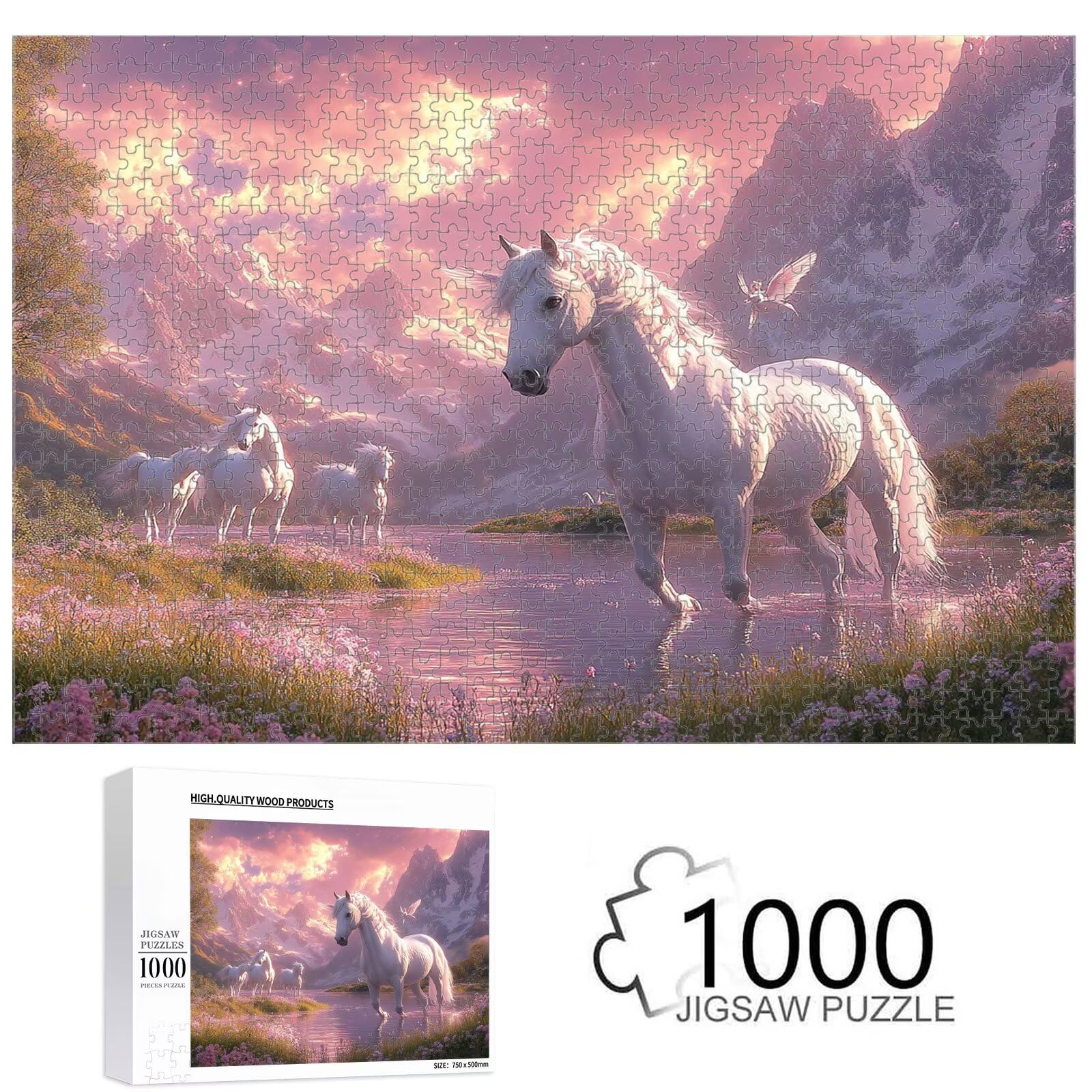 Puzzle 1000 elementów - Wróżka i koń - 1000 elementów Drewniane puzzle z literami na plecach - Dekoracja ścienna i relaks - Kreatywne prezenty dla dorosłych 1T#599