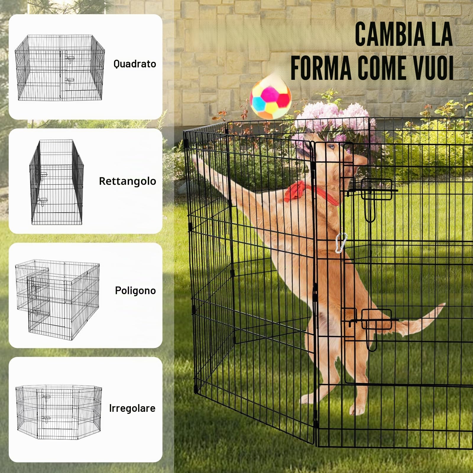 VEVOR Recinto per Cani, Confezione da 8 Pannelli, 760 mm x 610 mm Box per Cani Pieghevole in Metallo, per Interni ed Esterni con Porta, Copertura Superiore in Tessuto Oxford 600D, per Cani Gatti