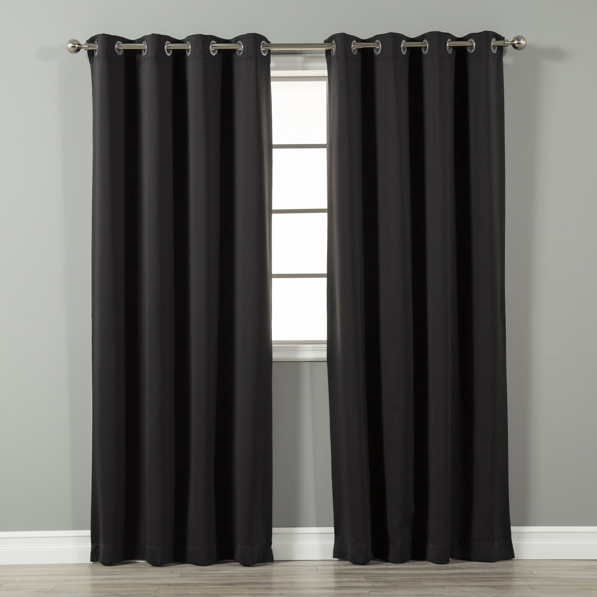 Best Home Fashion Thermal Insulated Blackout Curtains - Stainless Steel Nickel Grommet Top - Black - 52
