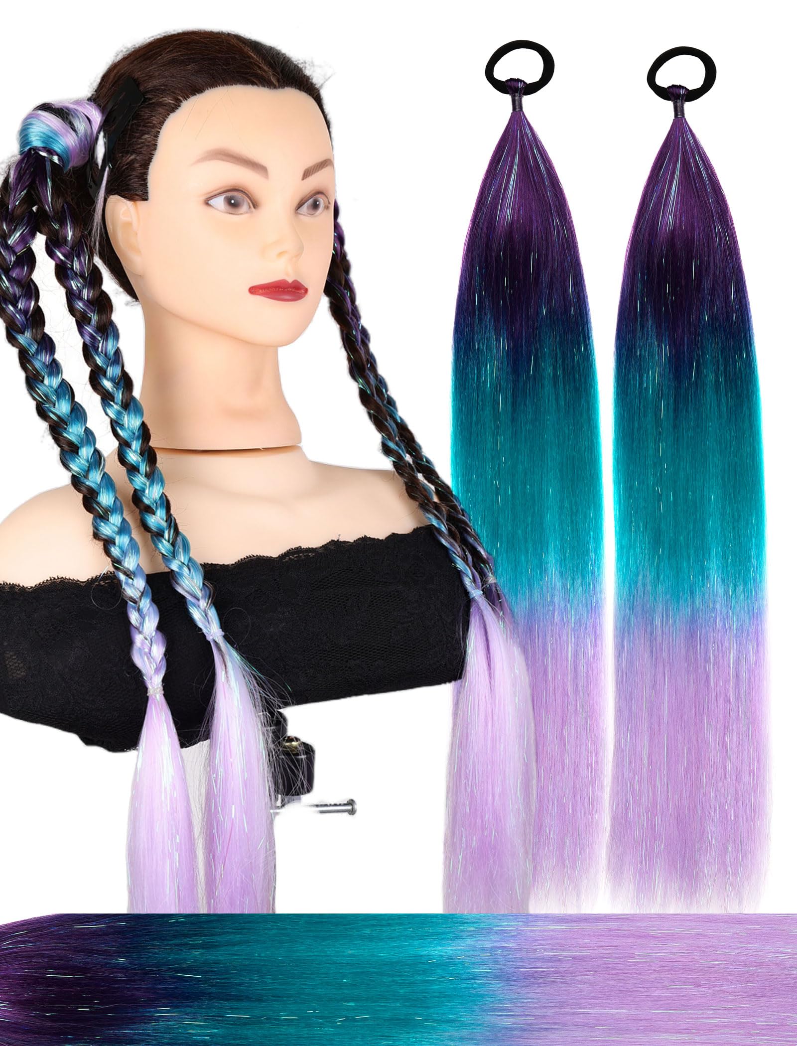 Ponytail Extension With Hair Tie 24 inch Colored Hair Extensions for Braiding Colorful Ombre Pony Tail Hair Extensions for Braids Rainbow Festival