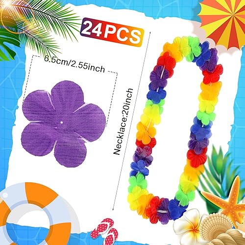 Miniatura 53 de 24 collares hawaianos Leis con flores tropicales Lei floral Luau decoraciones de fiesta hawaiana Luau collares de flores hawaianas Luau guirnalda
