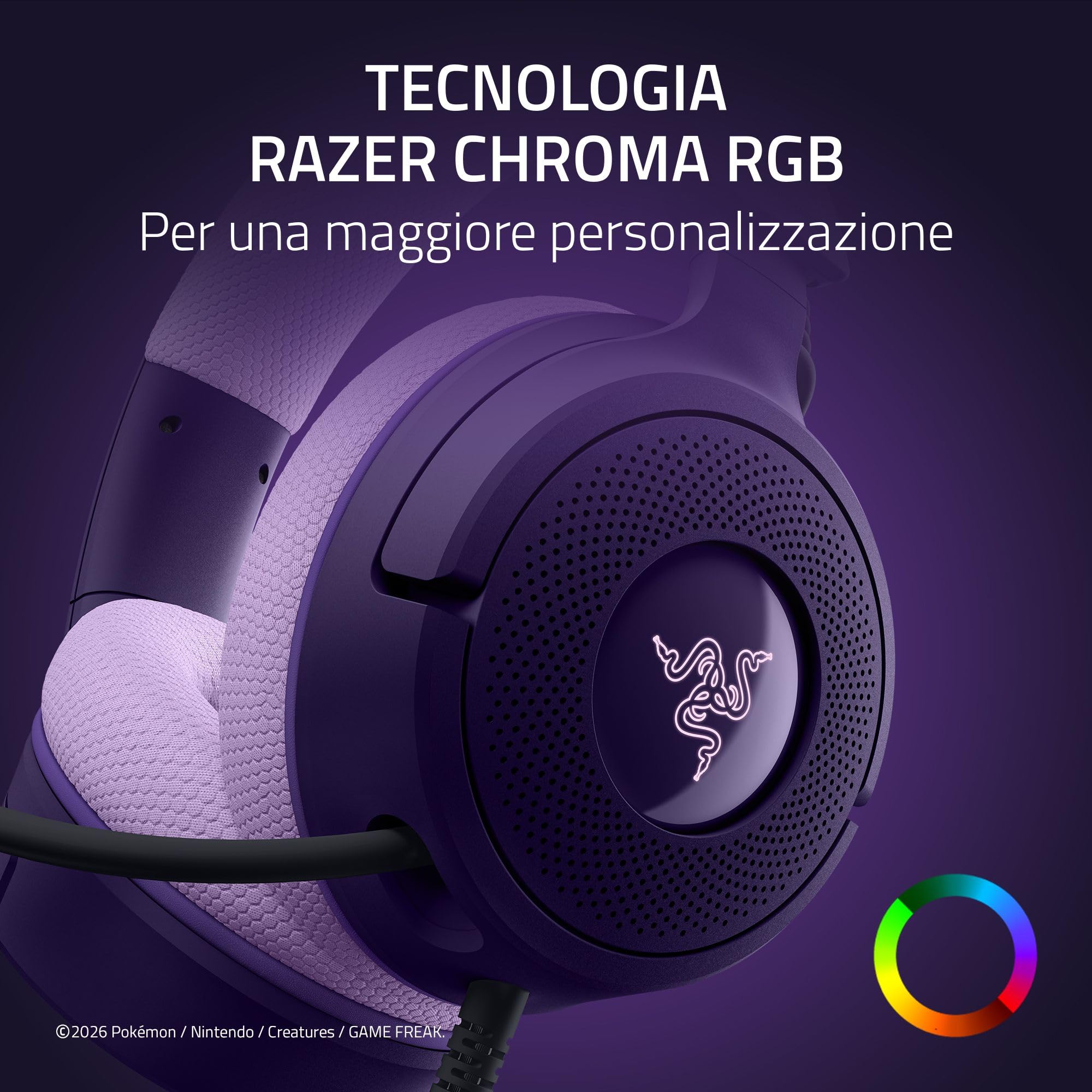Razer Kraken V4 X Pokémon Espeon & Umbreon Edition - Cuffie da gioco con cavo USB - Driver TriForce da 40 mm - Microfono cardioide retrattile - Audio surround - Chroma RGB