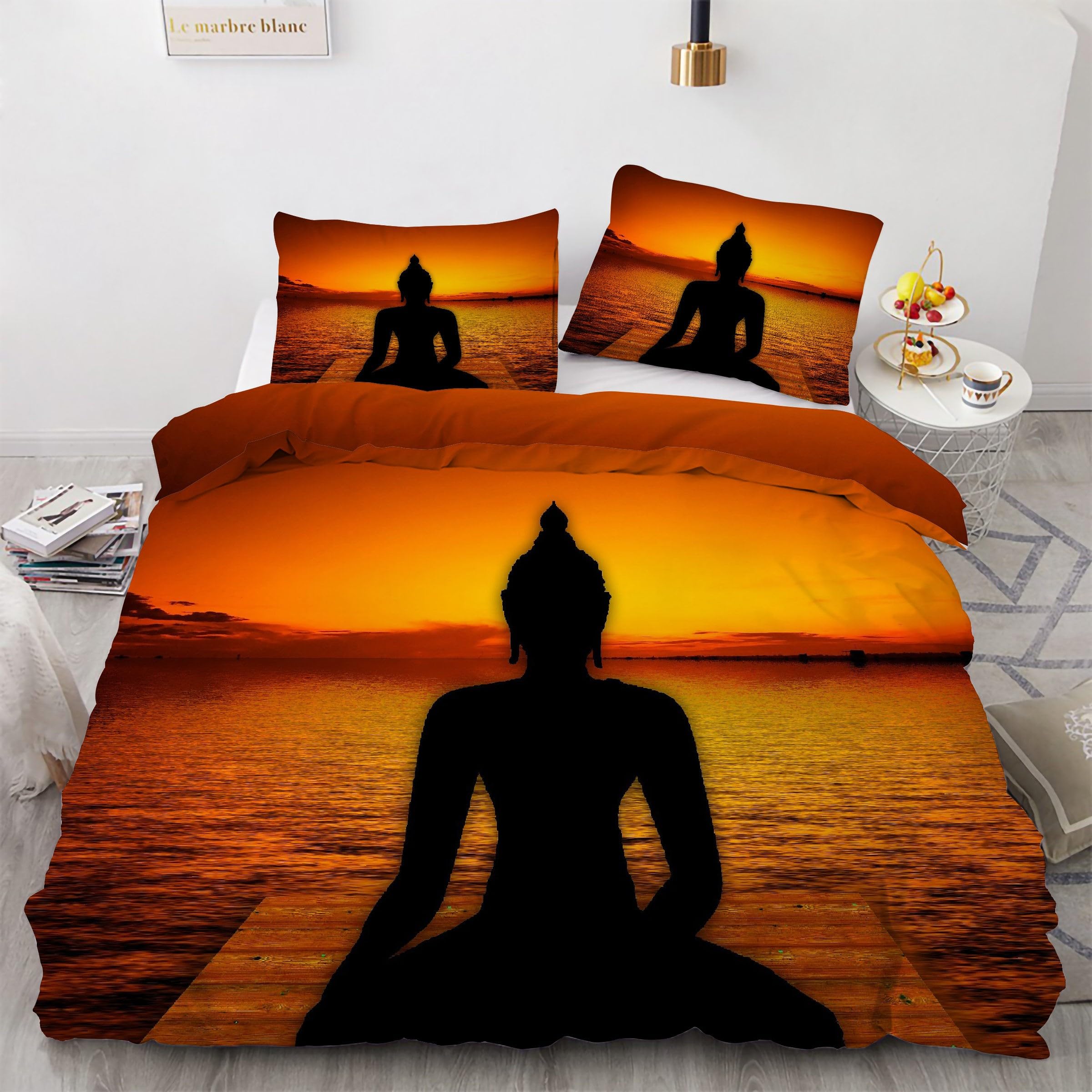 Housse de couette 220x240 avec fermeture éclair facile pour lit Bouddha 3 pièces
