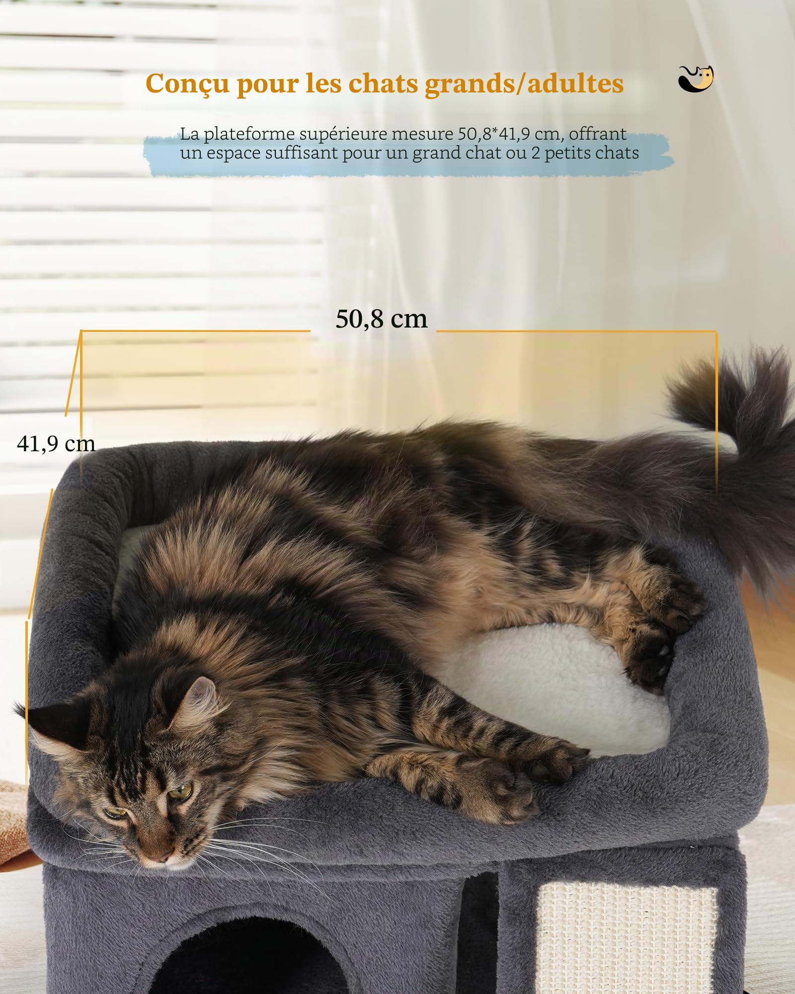 Aechonow Arbre à Chat pour Gros Adulte Chat, Grande Plate-Forme de Tour, Grimper griffoir en Sisal, Maison d'intérieur Gros pour Chat Vieux, Gris Foncé